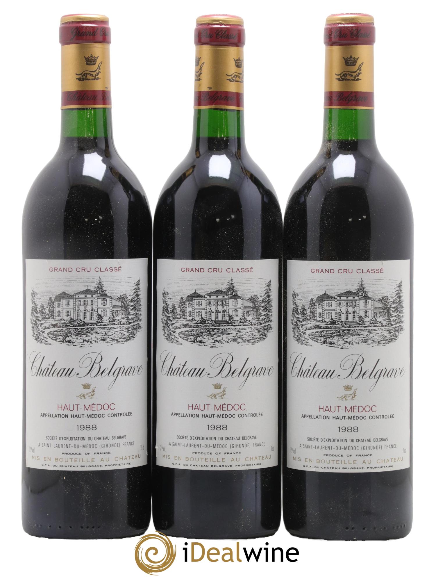 Château Belgrave 5ème Grand Cru Classé 1988 - Posten von 3 Flaschen - 0