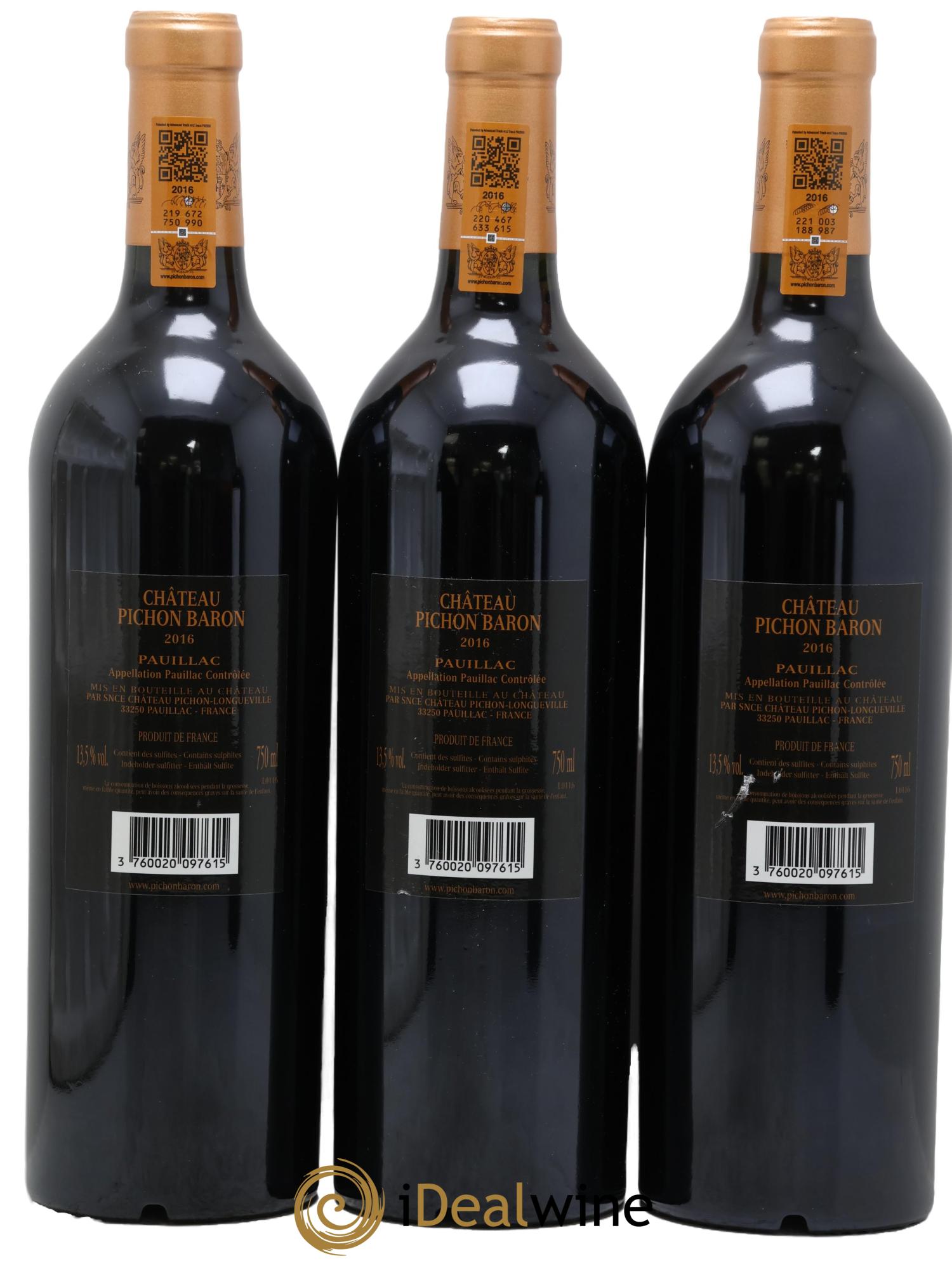 Pichon Longueville Baron 2ème Grand Cru Classé 2016 - Lot de 3 bouteilles - 1