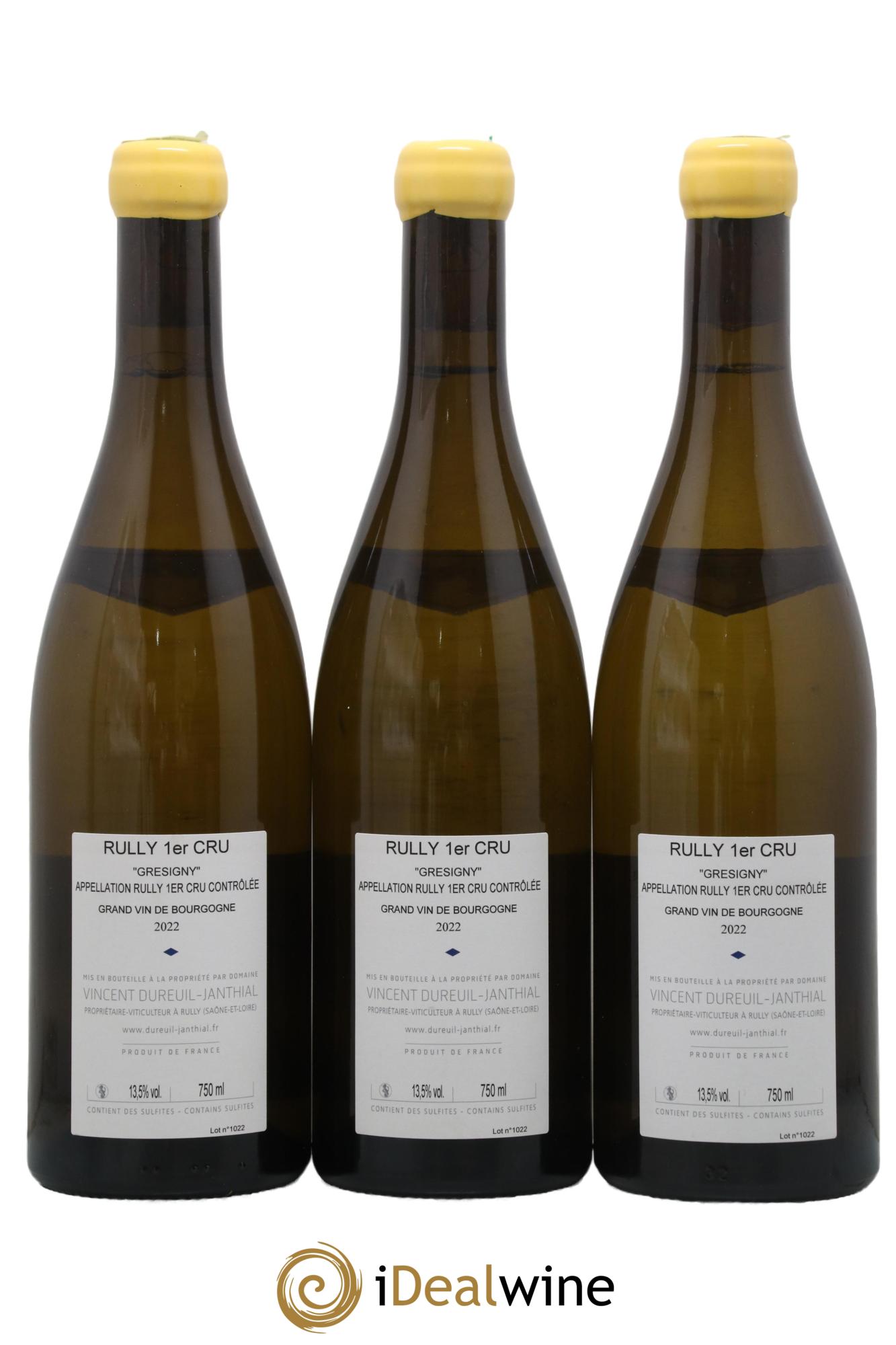 Rully 1er Cru Grésigny Vieilles Vignes Vincent Dureuil-Janthial 2022 - Lot de 3 bouteilles - 1