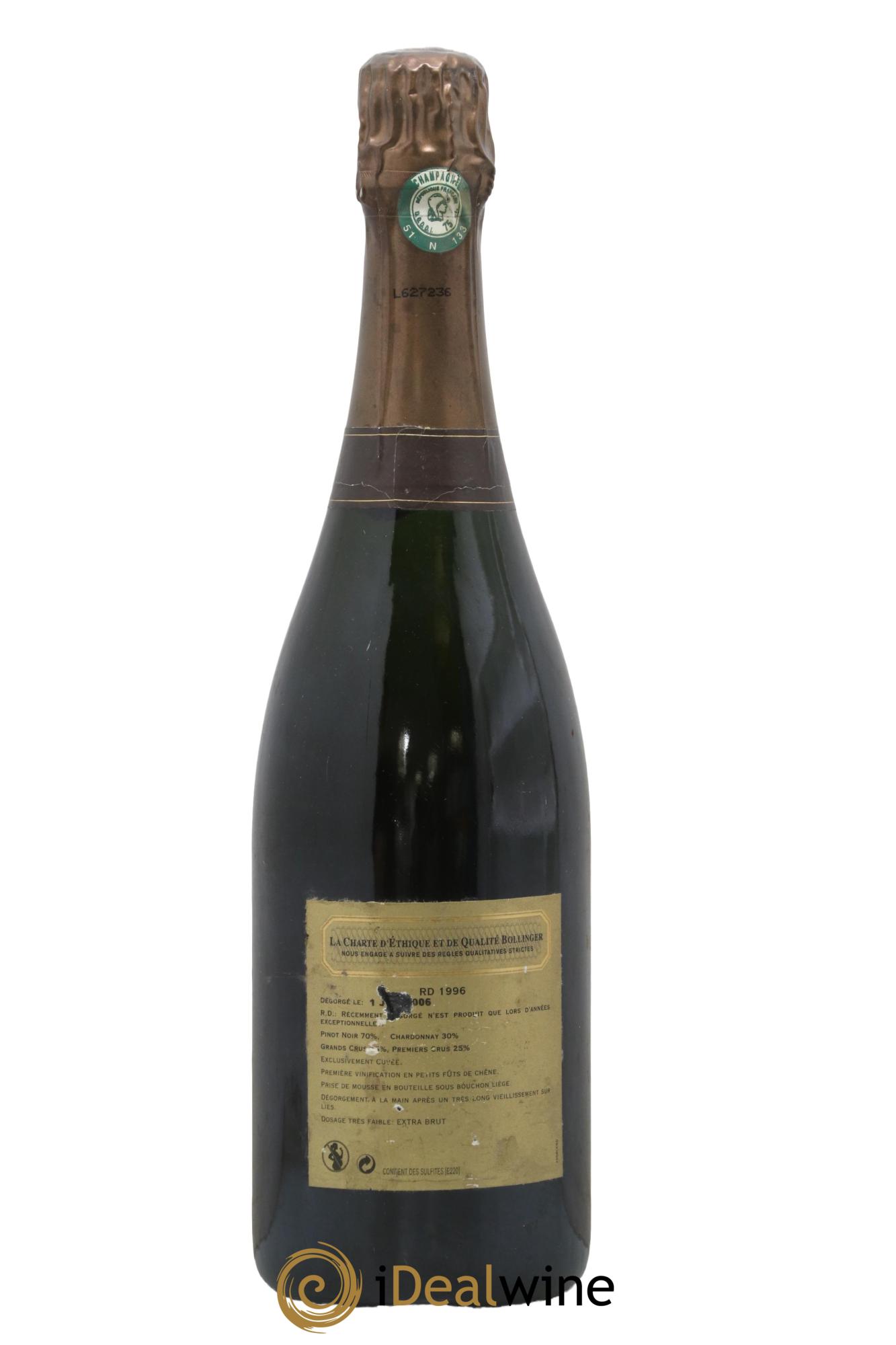 R.D. Extra-Brut Bollinger 1996 - Lot de 1 bouteille - 1