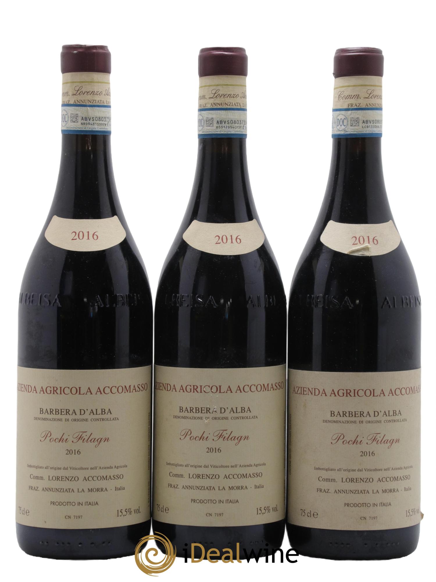 Barbera d'Alba DOC Pochi Filagn Lorenzo Accomasso 2016 - Lot de 3 bouteilles - 0