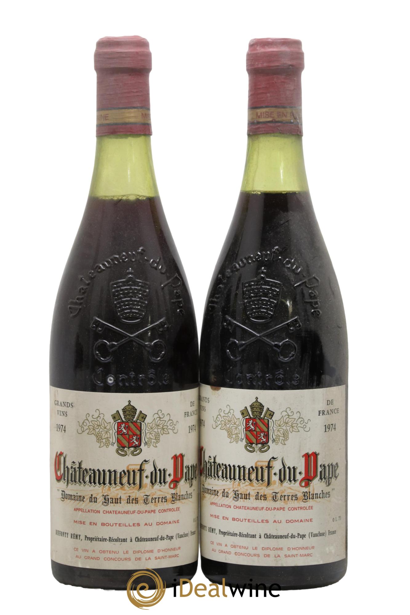 Châteauneuf-du-Pape Domaine du Haut des Terres Blanches Diffonty Remy 1974 - Lot of 2 bottles - 0