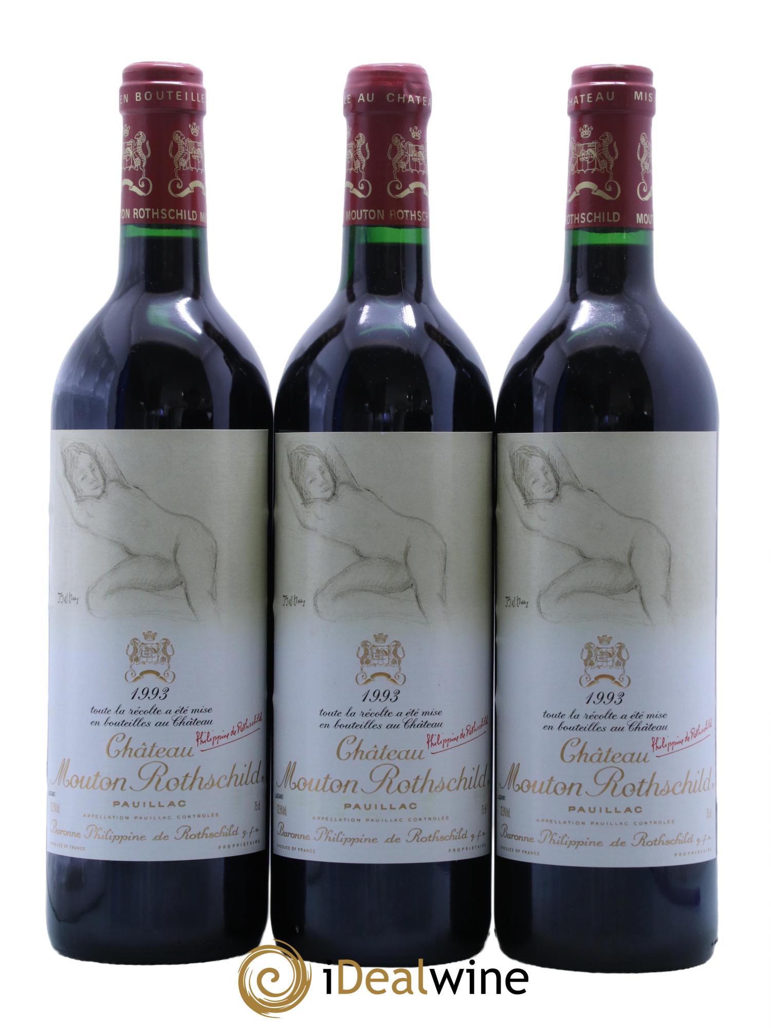 Château Mouton Rothschild 1er Grand Cru Classé 1993 - Lot de 3 bouteilles - 0