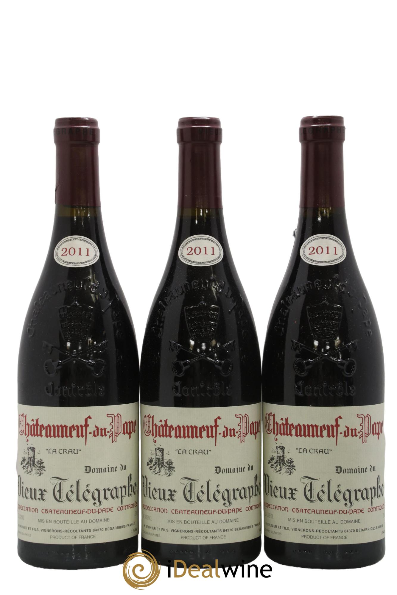 Châteauneuf-du-Pape Vieux Télégraphe (Domaine du) Vignobles Brunier La Crau Domaine du Vieux Télégraphe Vignobles Brunier 2011 - Lot de 3 bouteilles - 0