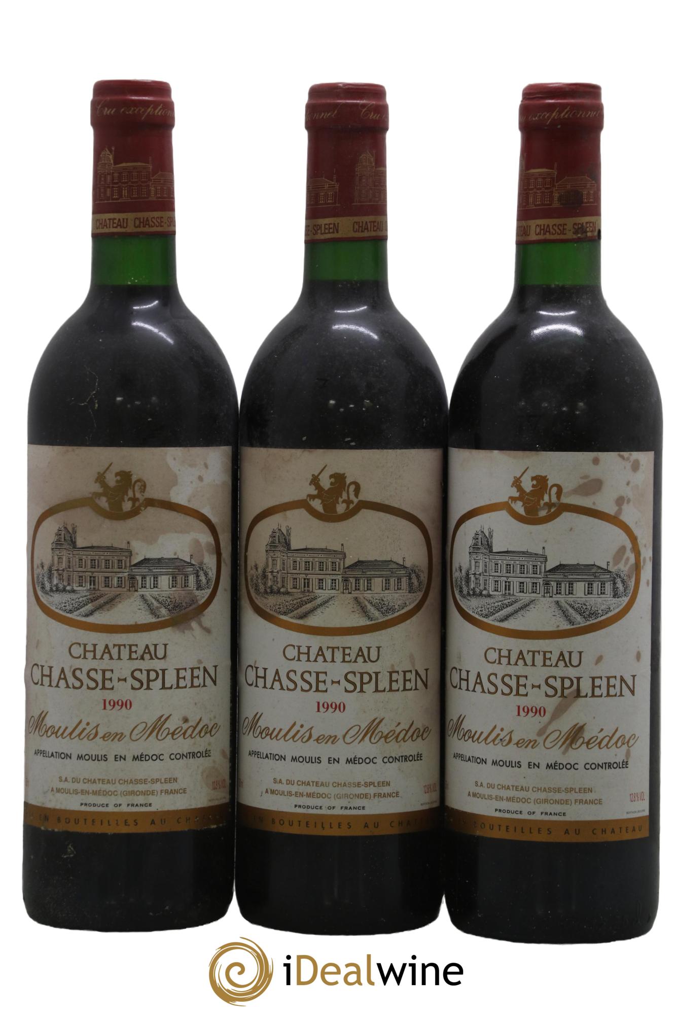 Château Chasse Spleen 1990 - Lot of 3 bottles - 0