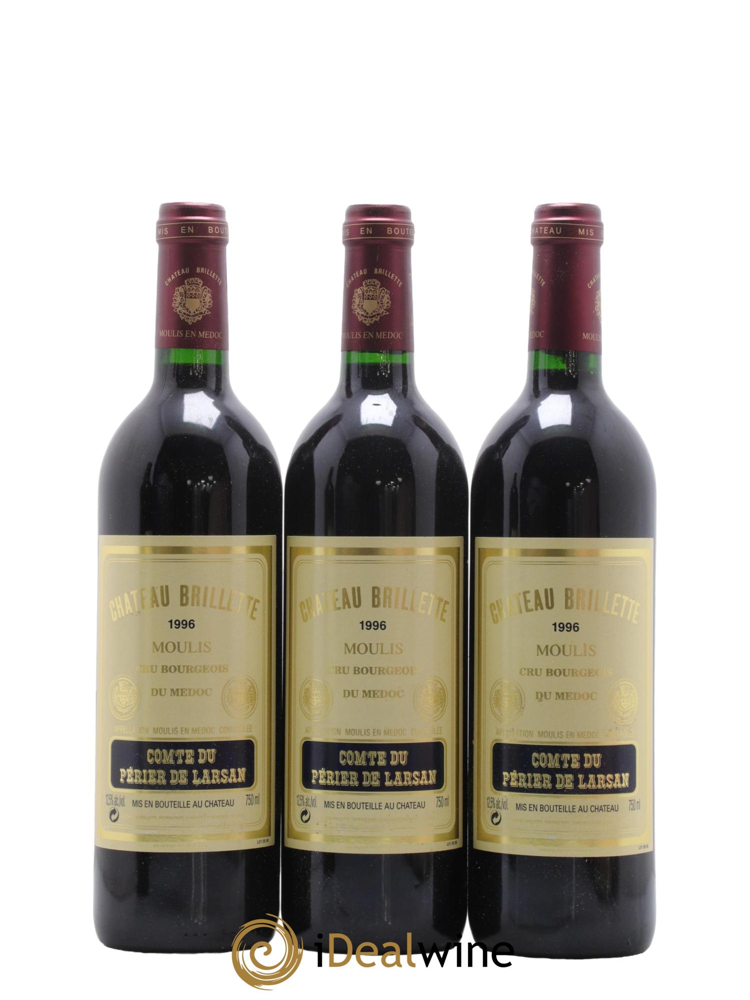Château Brillette Cru Bourgeois 1996 - Lot de 3 bouteilles - 0