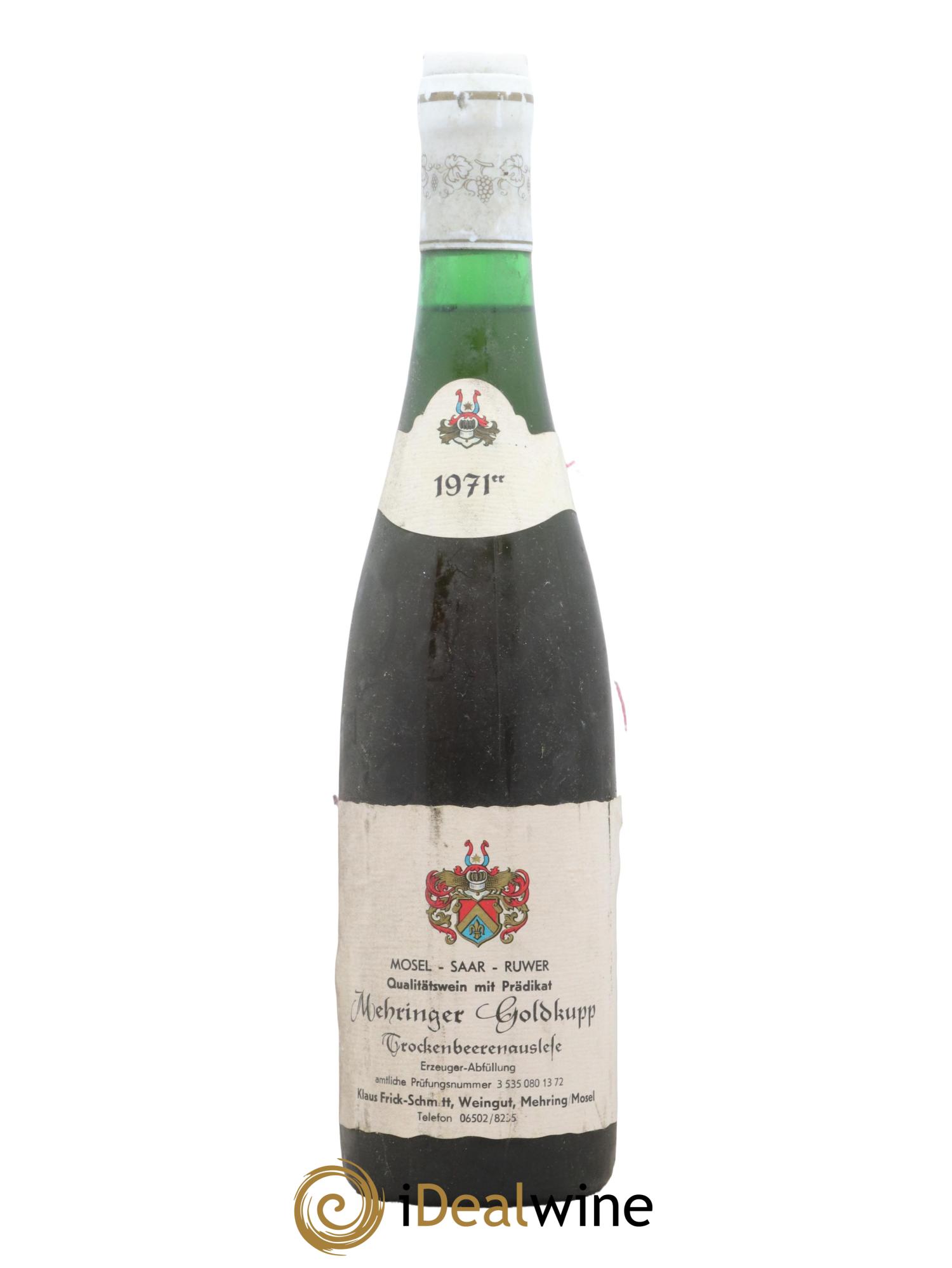 Allemagne Mosel-Saar Trockenbeerenauslese Mehringer Goldkupp Weingut Frick Schmitt 1971 - Lot de 1 bouteille - 0