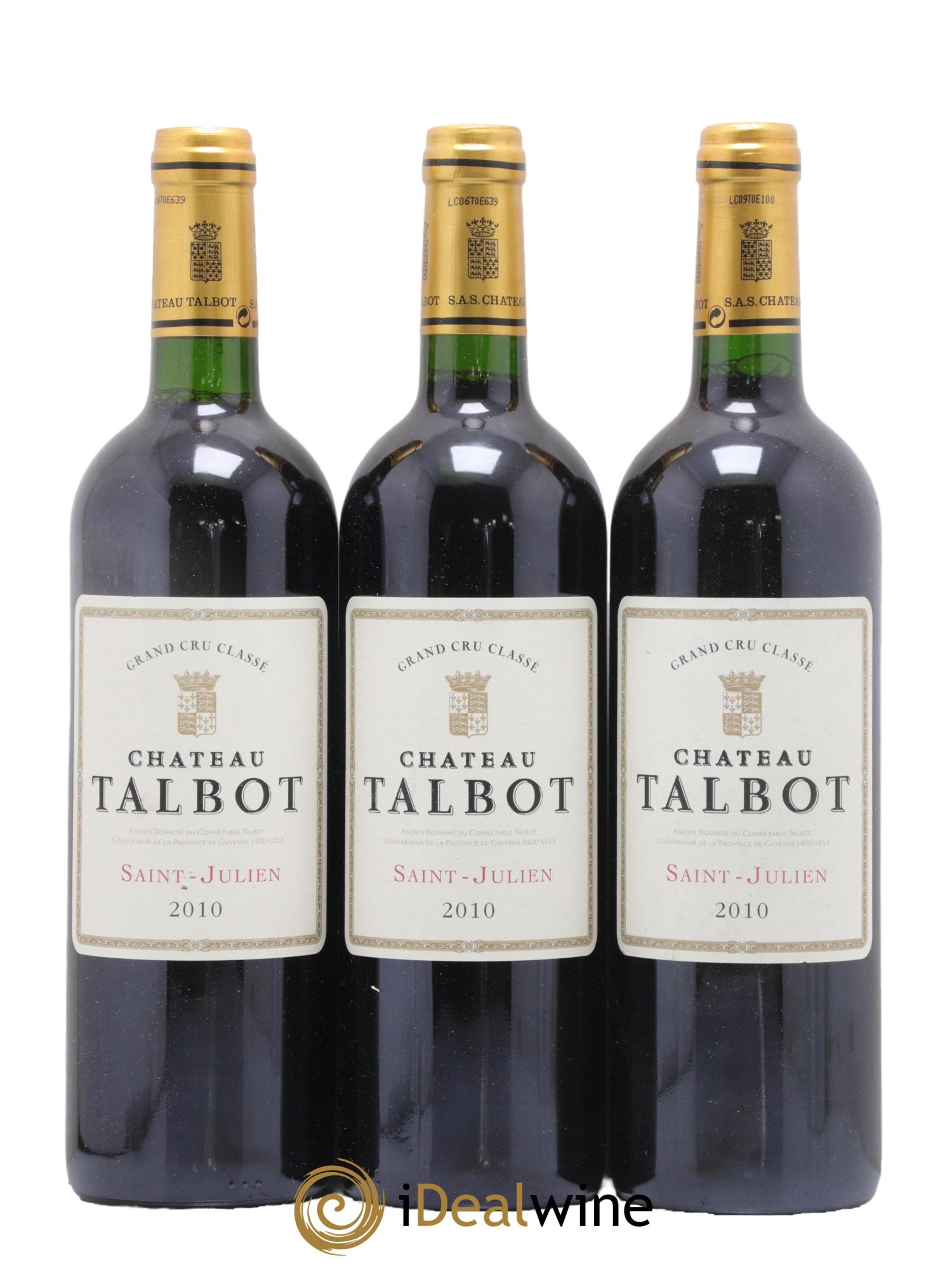 Château Talbot 4ème Grand Cru Classé 2010 - Lot of 3 bottles - 0