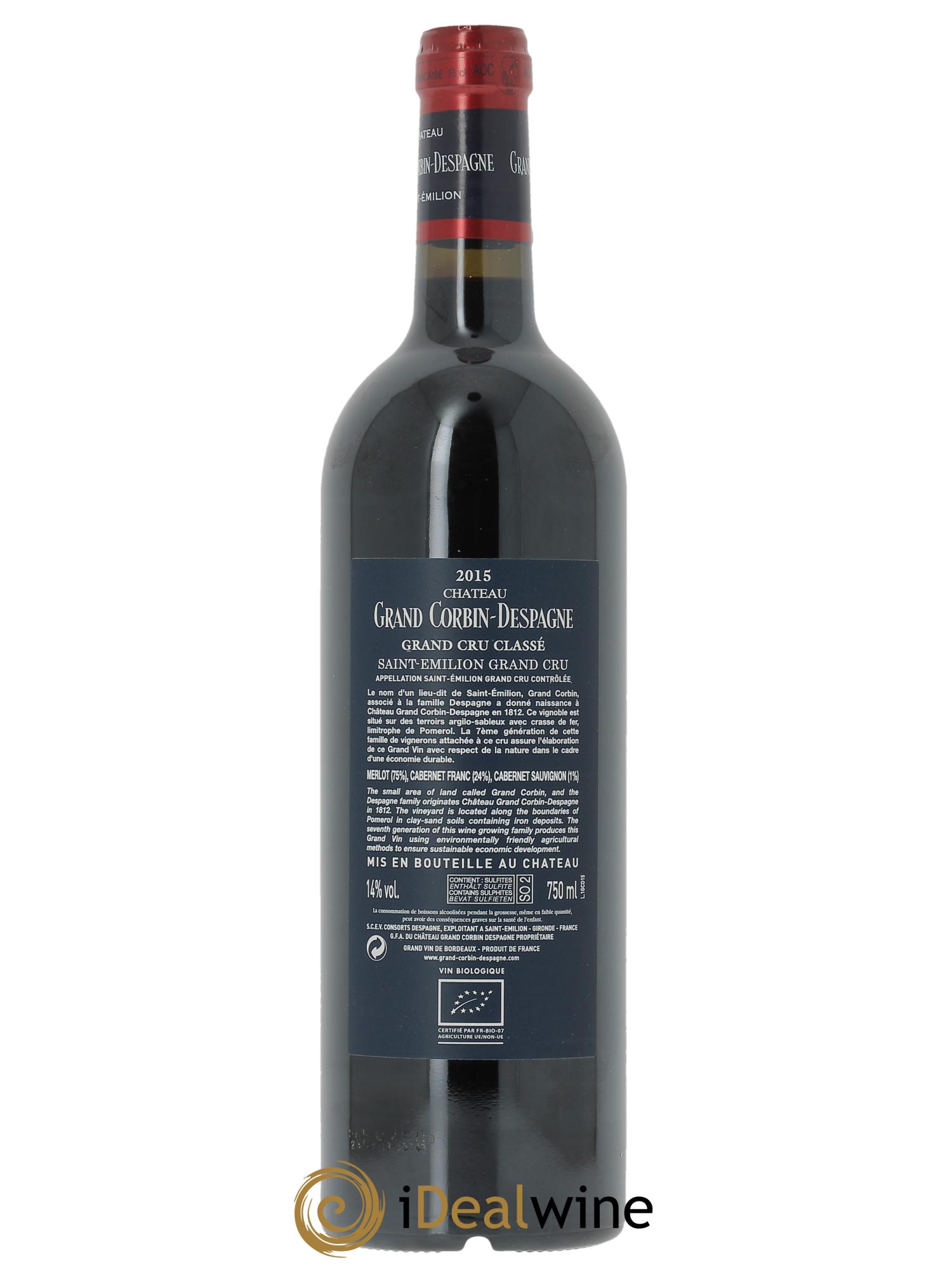Château Grand Corbin Despagne Grand Cru Classé (CBO à partir de 2 bts) 2015 - Lot de 1 bouteille - 1