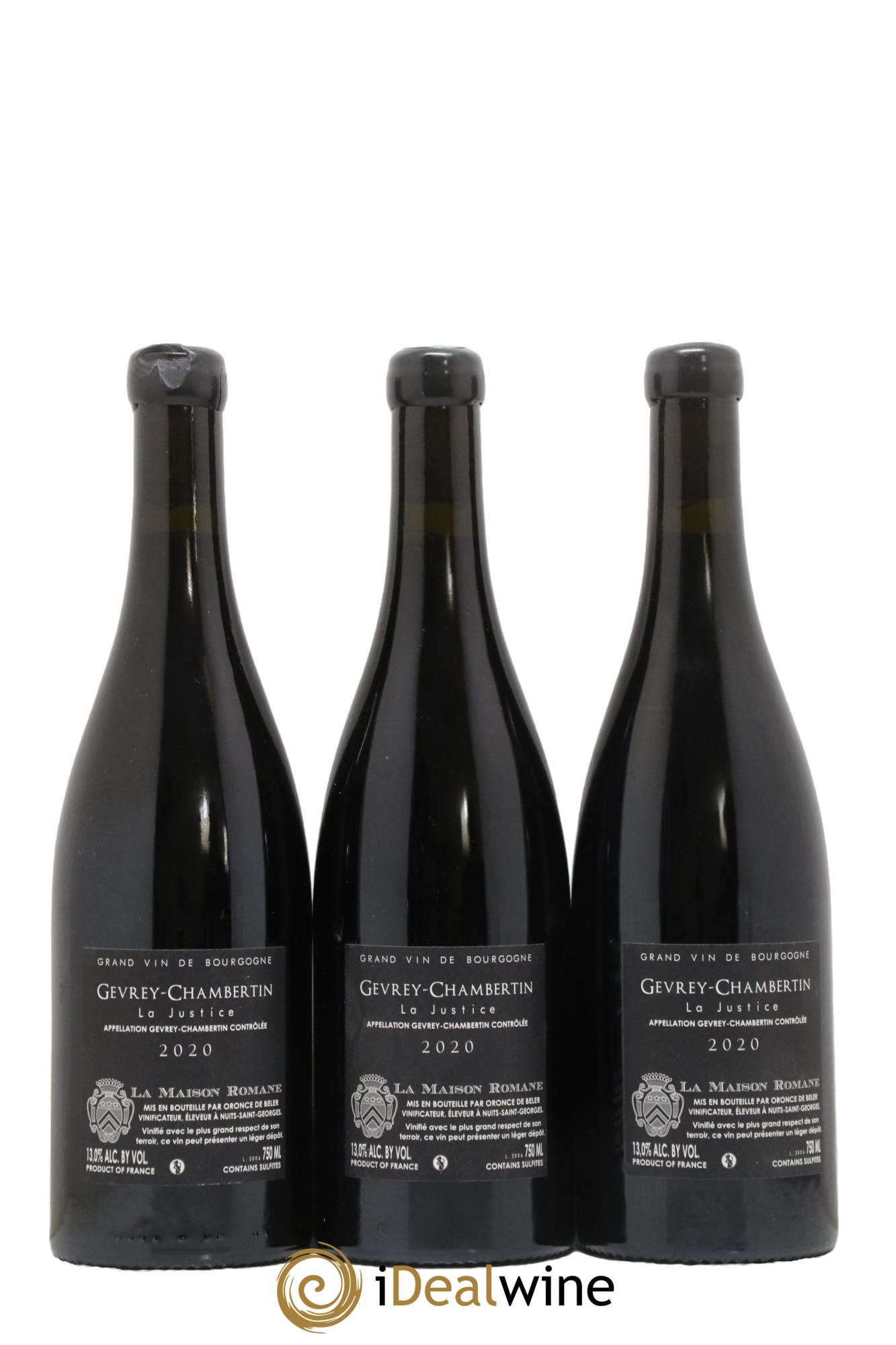 Gevrey-Chambertin La Justice La Maison Romane  2020 - Lot of 3 bottles - 1