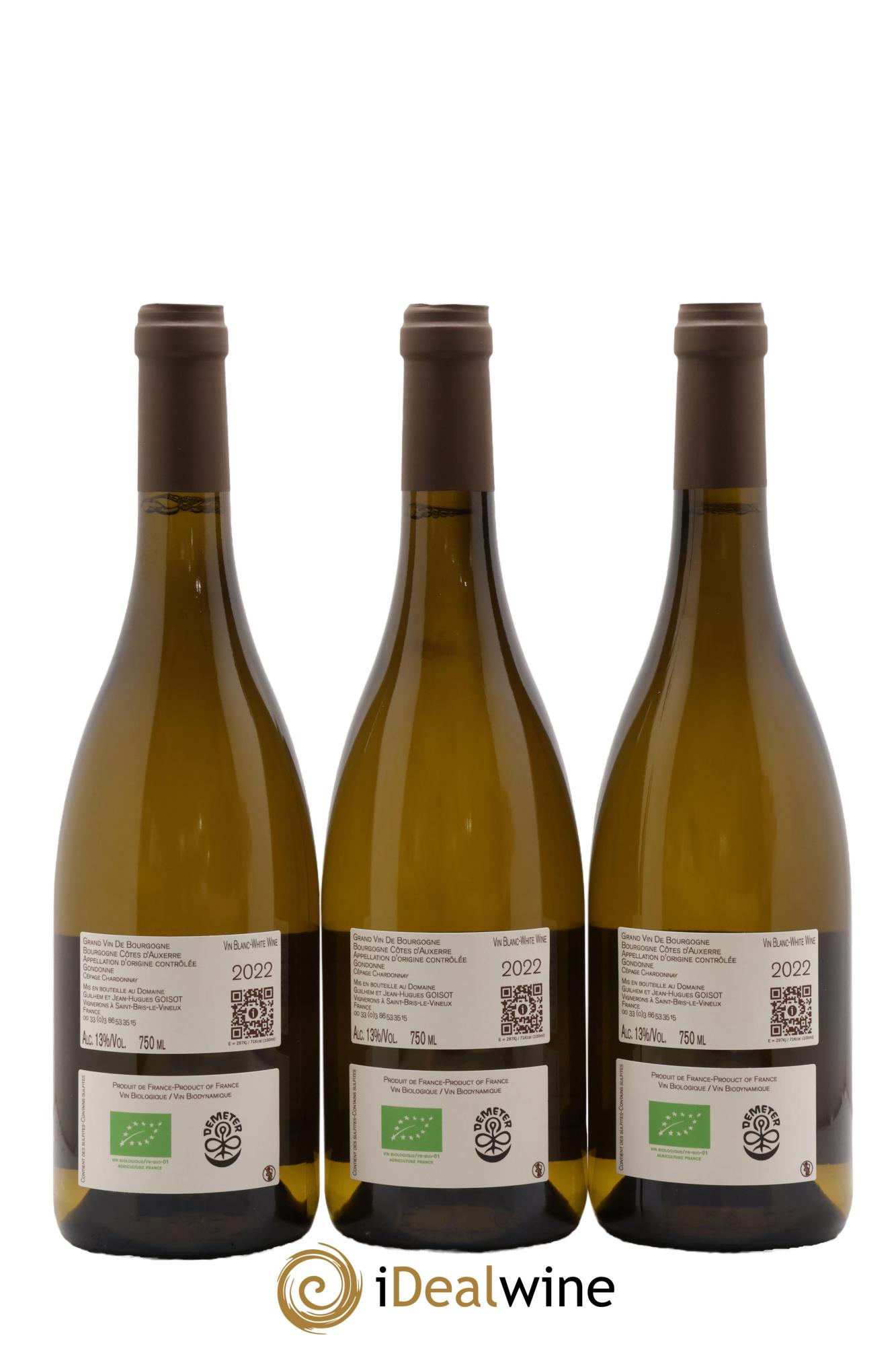 Bourgogne Côtes d'Auxerre Gondonne Goisot 2022 - Lot de 3 bouteilles - 1
