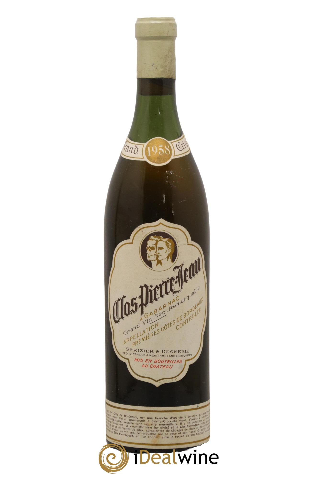 Bordeaux Premières Côtes de Bordeaux Grand Cristal Clos Pierre-Jean 1958 - Lot de 1 bouteille - 0