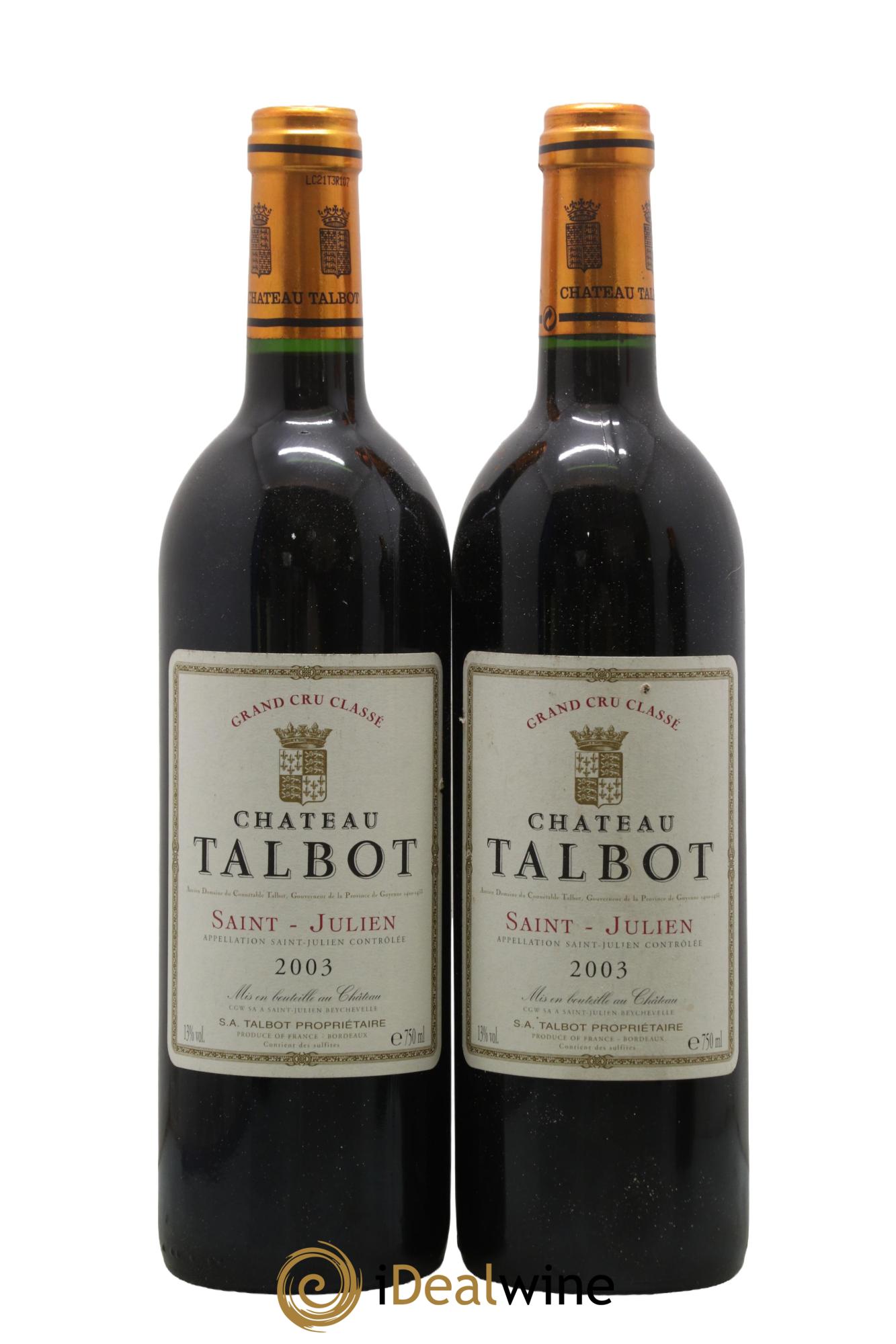 Château Talbot 4ème Grand Cru Classé 2003 - Lotto di 2 bottiglie - 0
