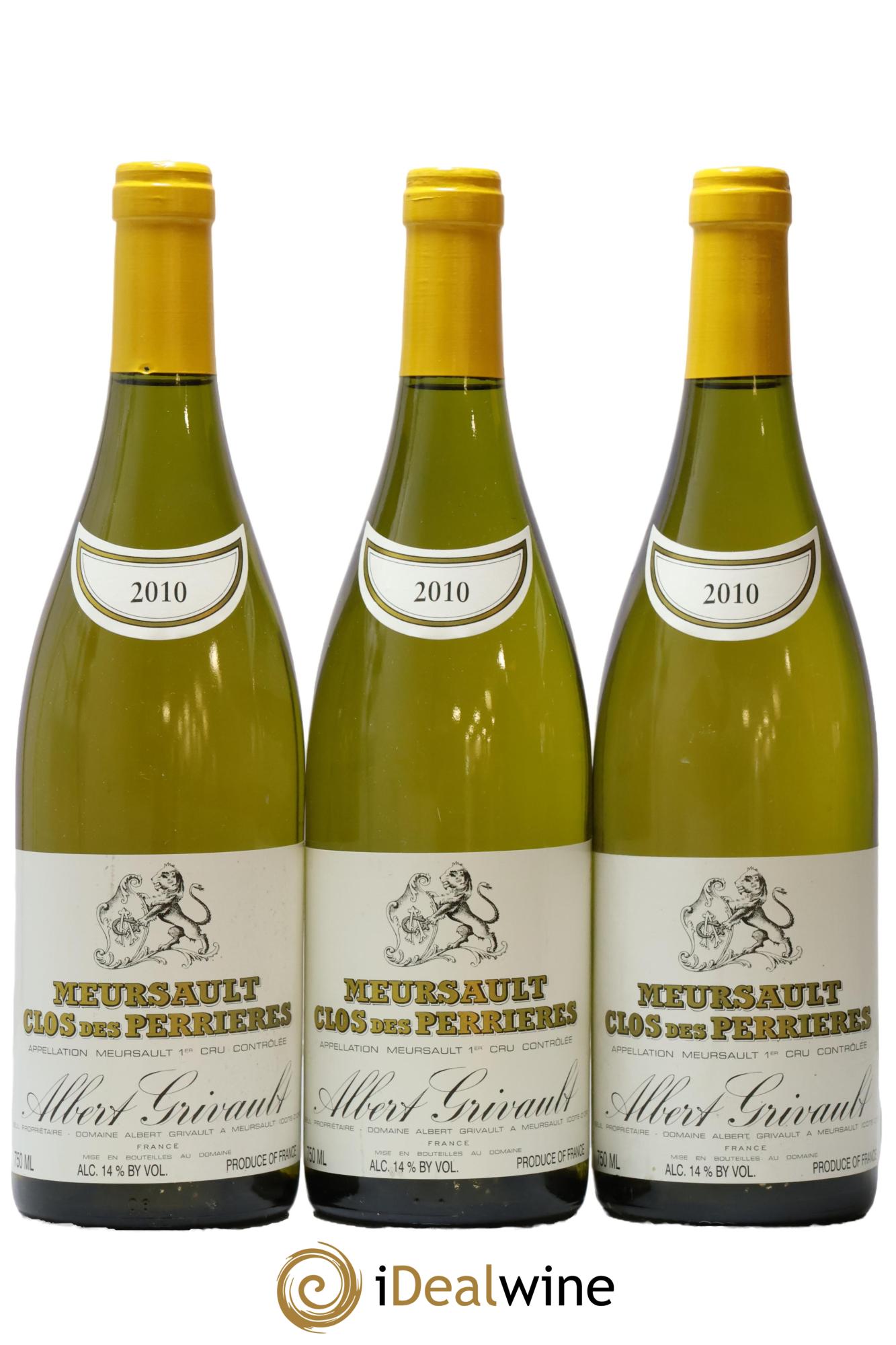 Meursault 1er Cru Clos des Perrières Monopole Albert Grivault 2010 - Lot de 3 bouteilles - 0