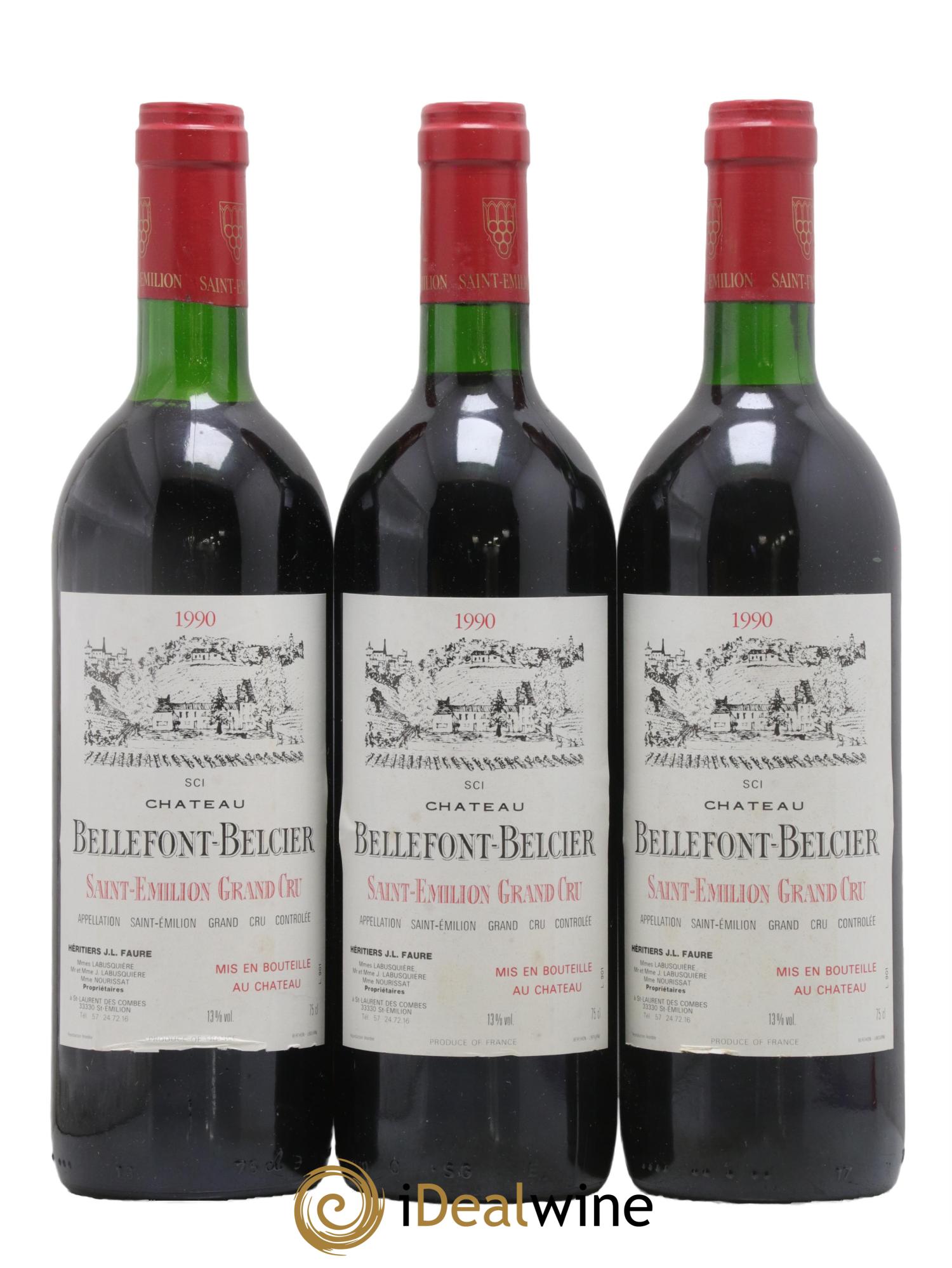 Château Bellefont-Belcier Grand Cru Classé 1990 - Lotto di 3 bottiglie - 0