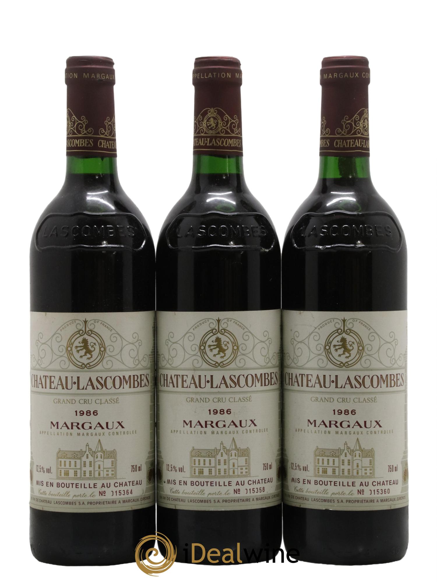 Château Lascombes 2ème Grand Cru Classé 1986 - Lot de 3 bouteilles - 0