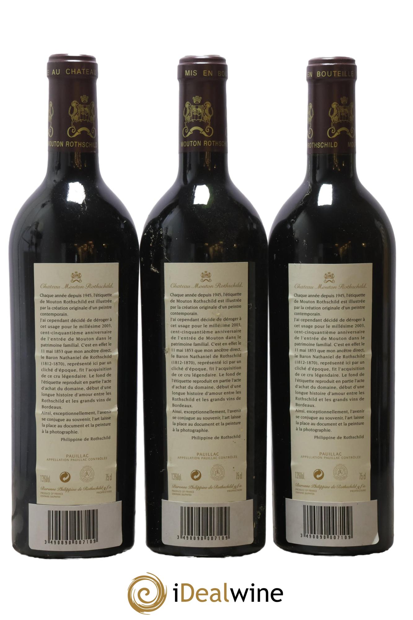 Château Mouton Rothschild 1er Grand Cru Classé 2003 - Lot de 3 bouteilles - 1