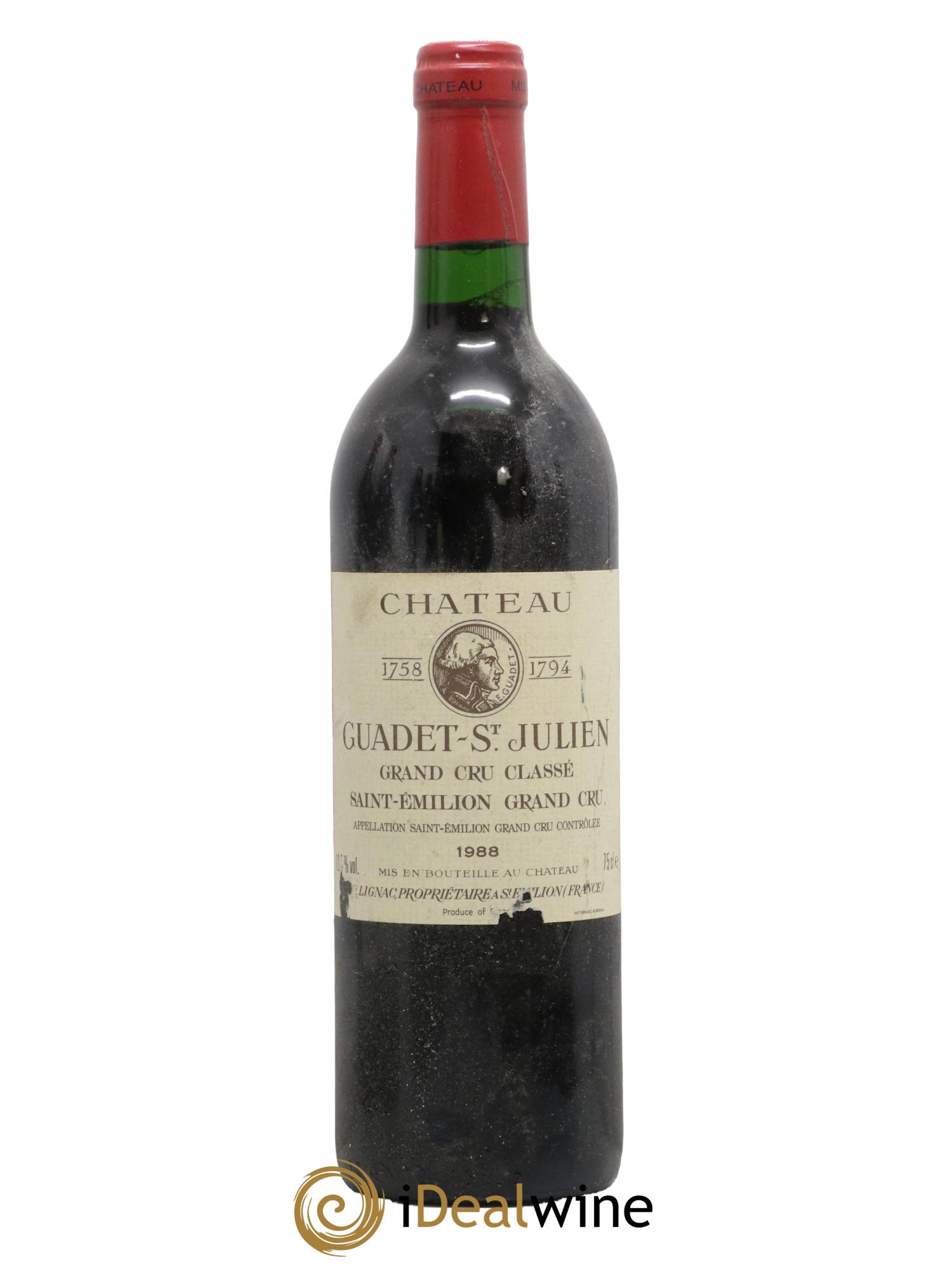 Château Guadet Grand Cru Classé 1988 - Lot de 1 bouteille - 0