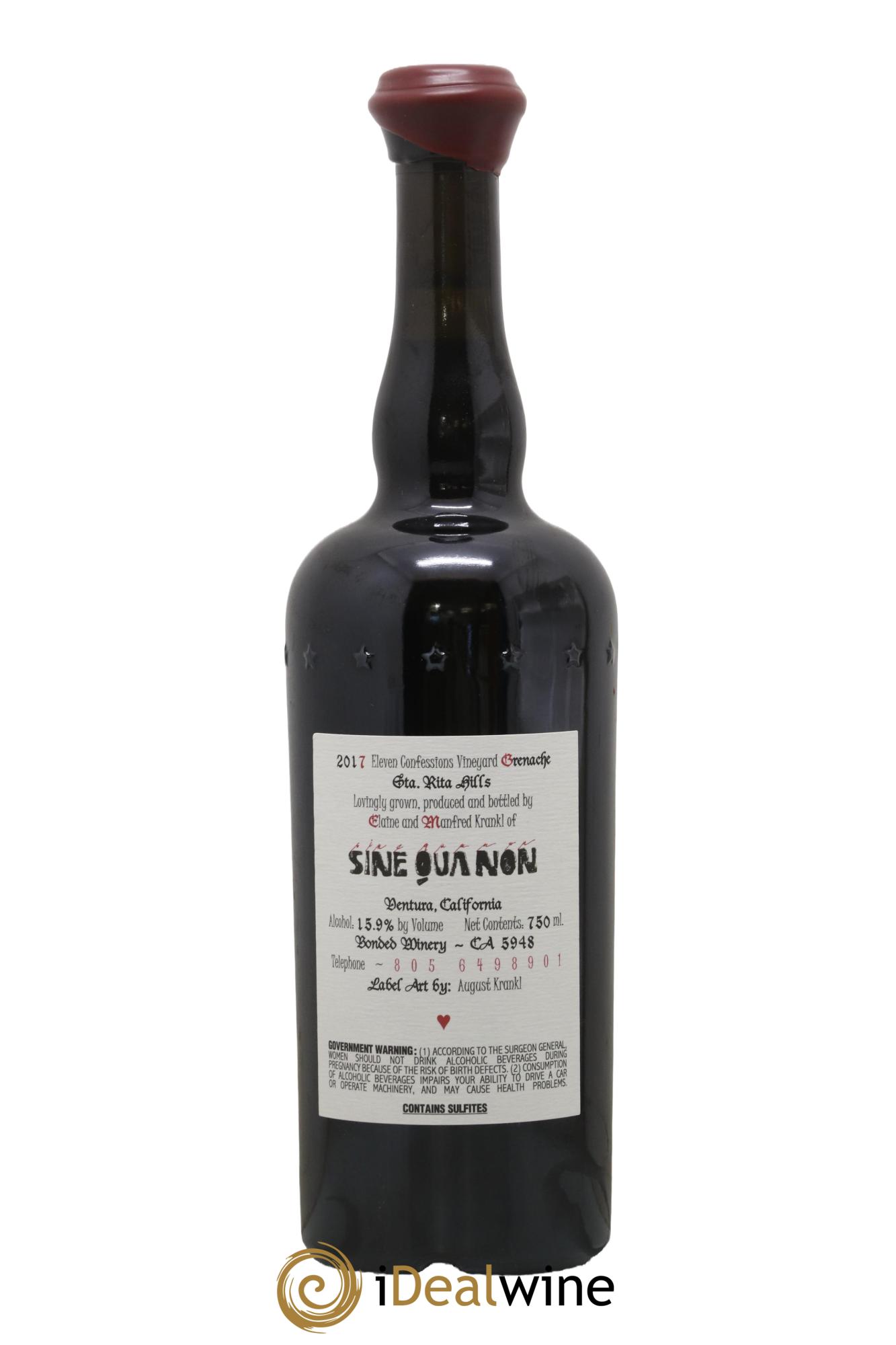 USA Santa Rita Hills Sine Qua Non Eleven Confession Grenache Manfred Krankl 2017 - Lot de 1 bouteille - 1