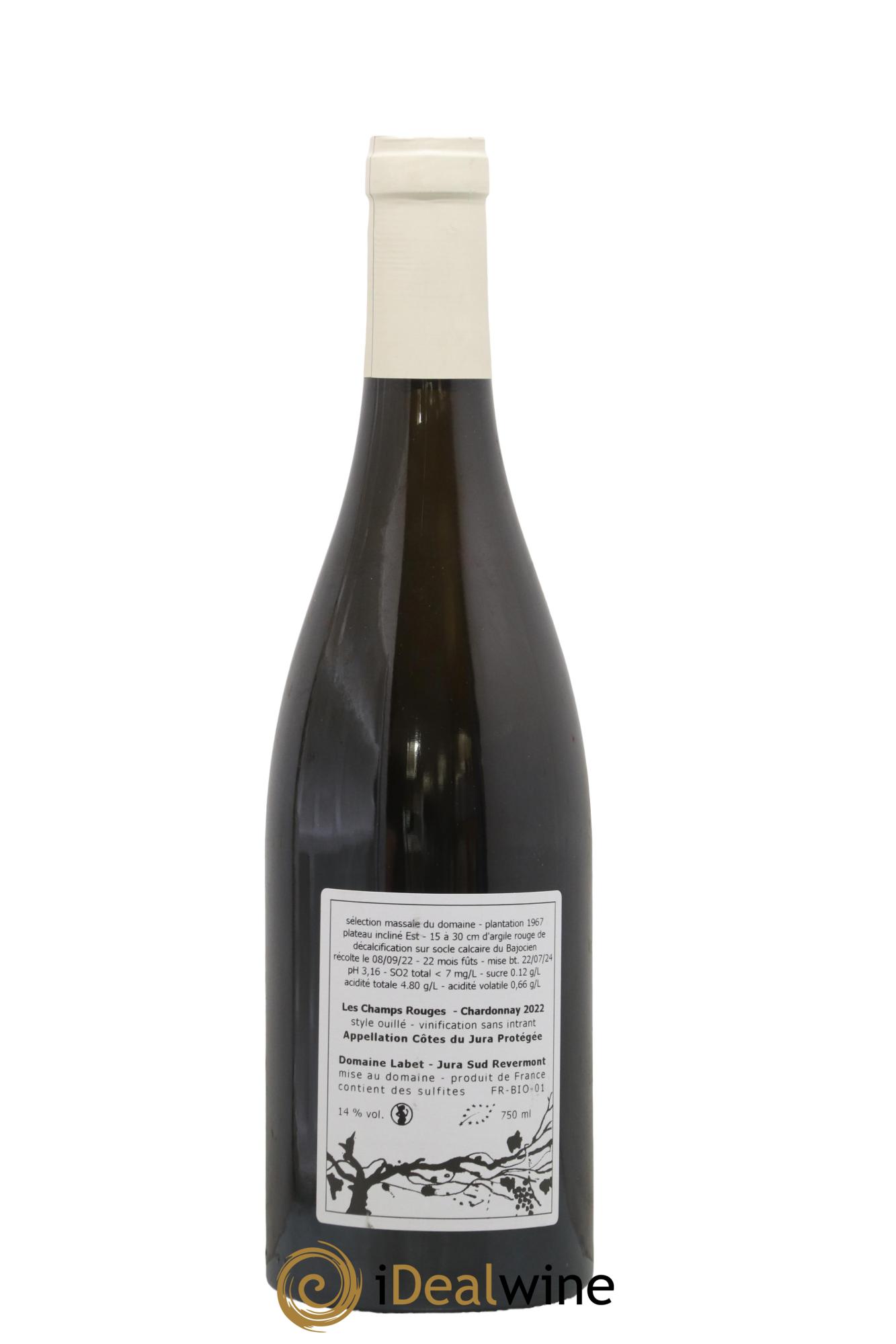 Côtes du Jura Chardonnay Les Champs Rouges Romain - Julien - Charline Labet 2022 - Lot de 1 bouteille - 1