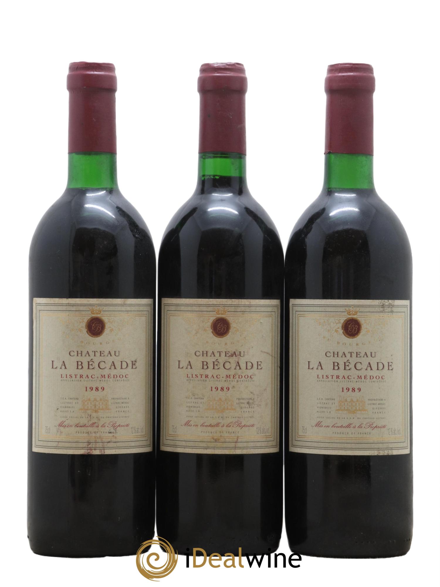 Listrac Chateau La Becade 1989 - Lot de 3 bouteilles - 0