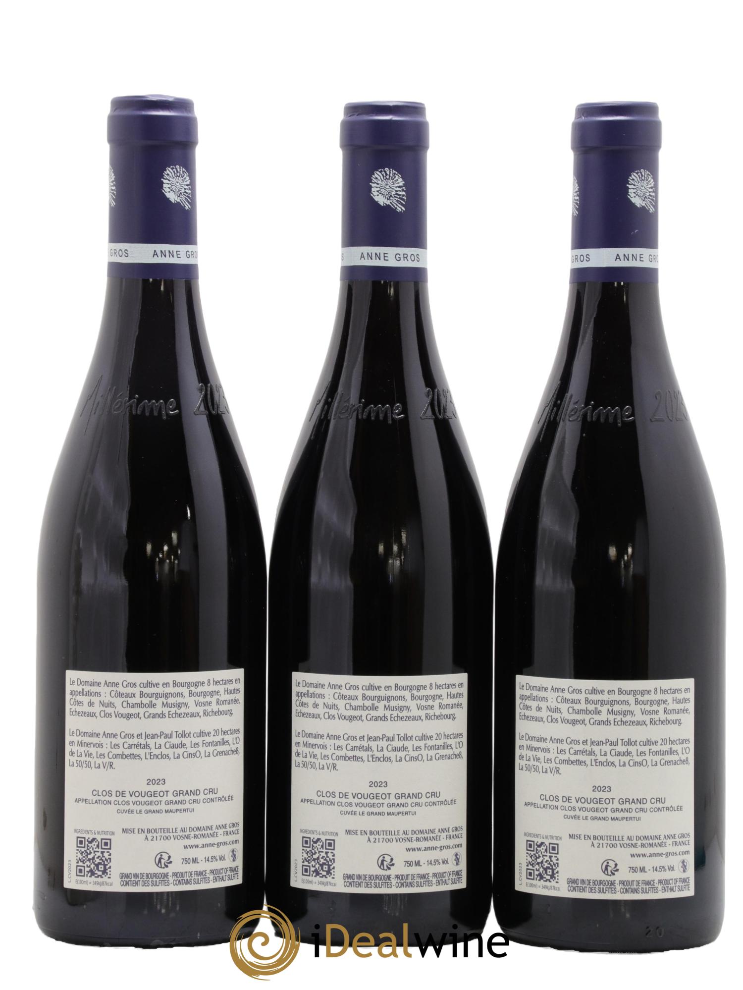 Clos de Vougeot Grand Cru Le Grand Maupertui Anne Gros 2023 - Lot of 3 bottles - 1