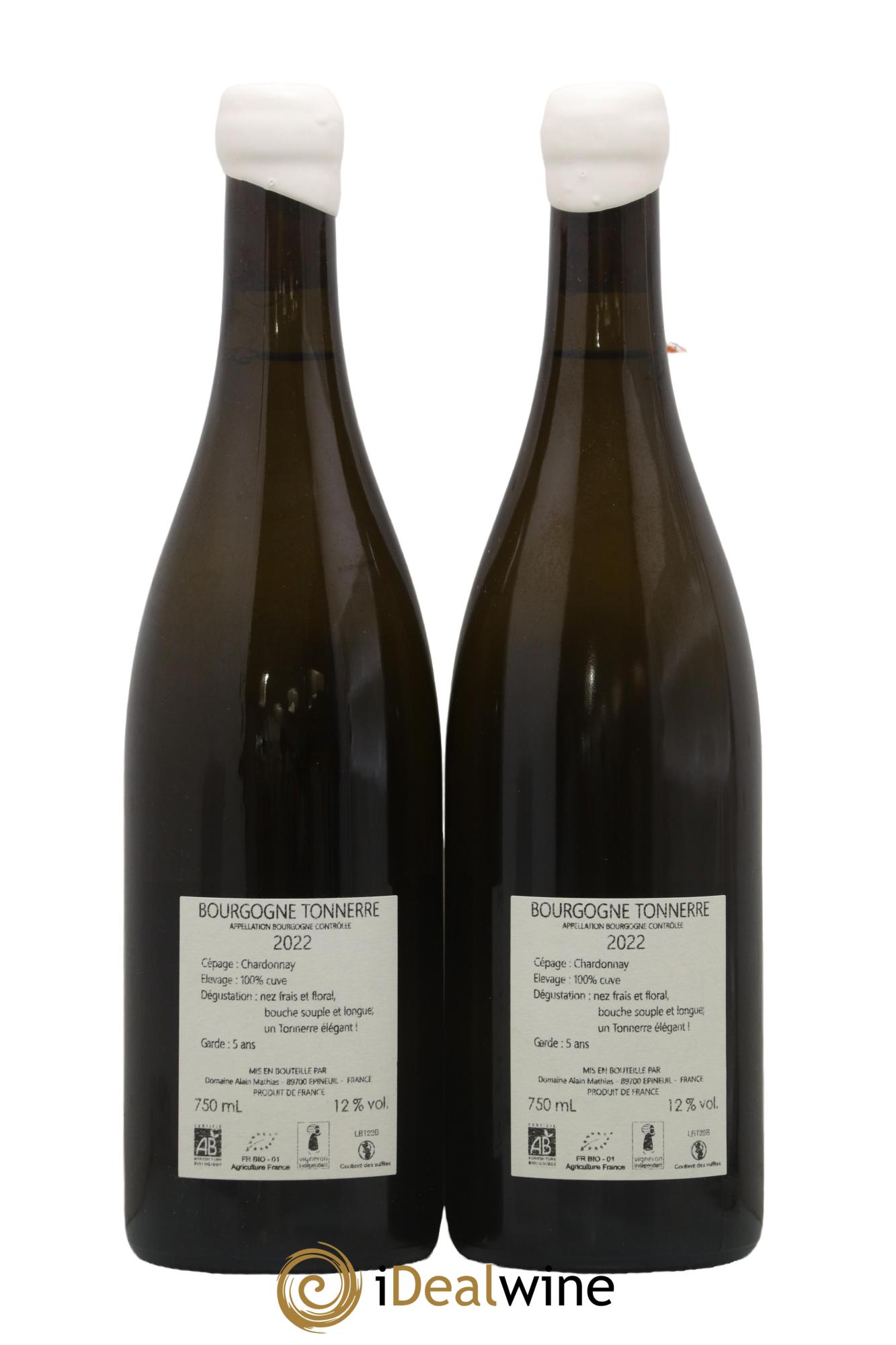 Bourgogne Tonnerre Domaine Alain Mathias 2022 - Lot of 2 bottles - 1