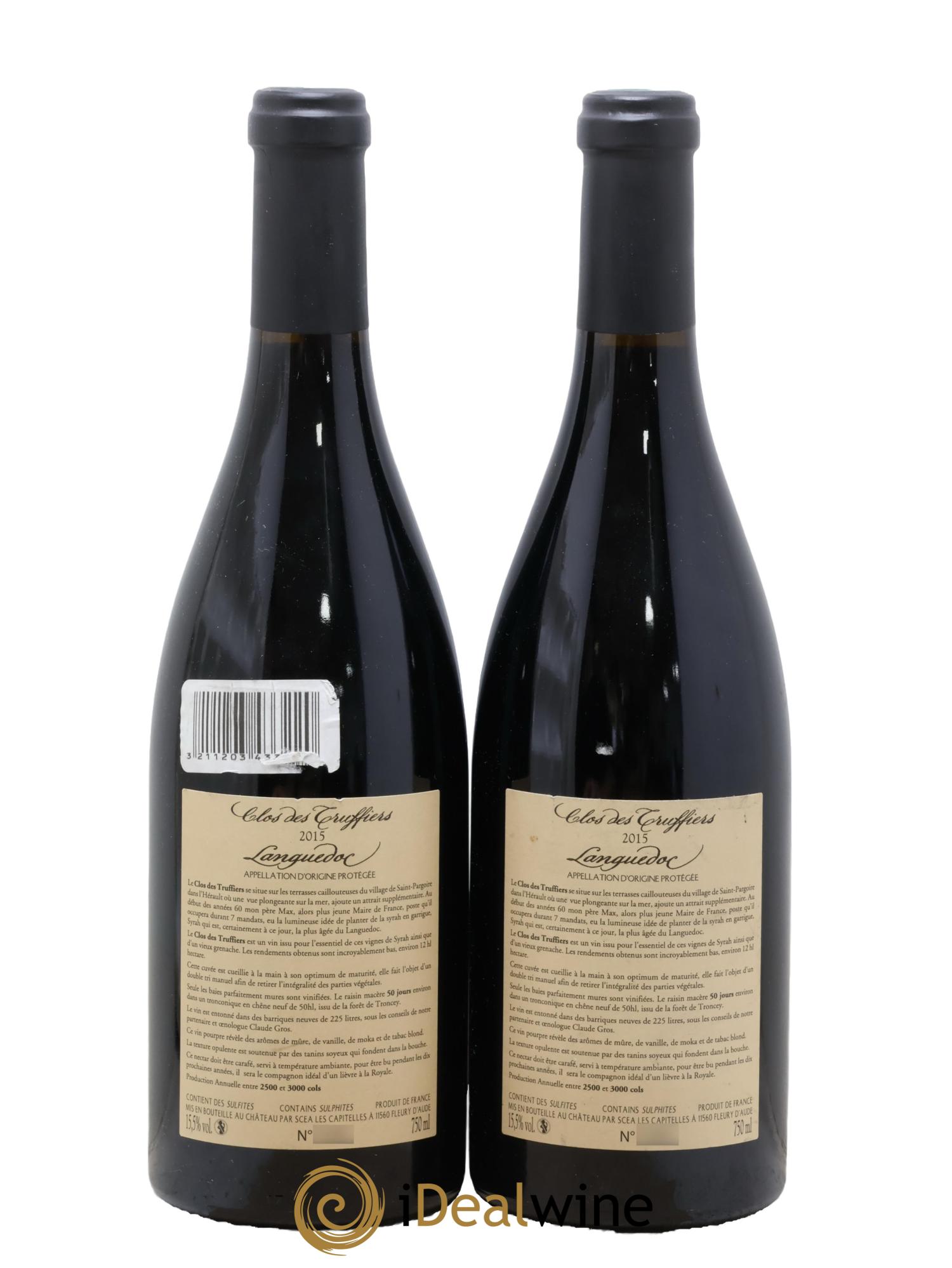 Coteaux du Languedoc La Clape Château de La Négly Clos des Truffiers Jean Paux-Rosset 2015 - Lot of 2 bottles - 1