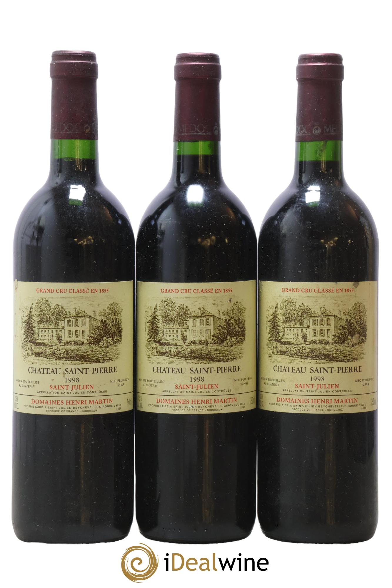Château Saint-Pierre 4ème Grand Cru Classé 1998 - Lot de 3 bouteilles - 0