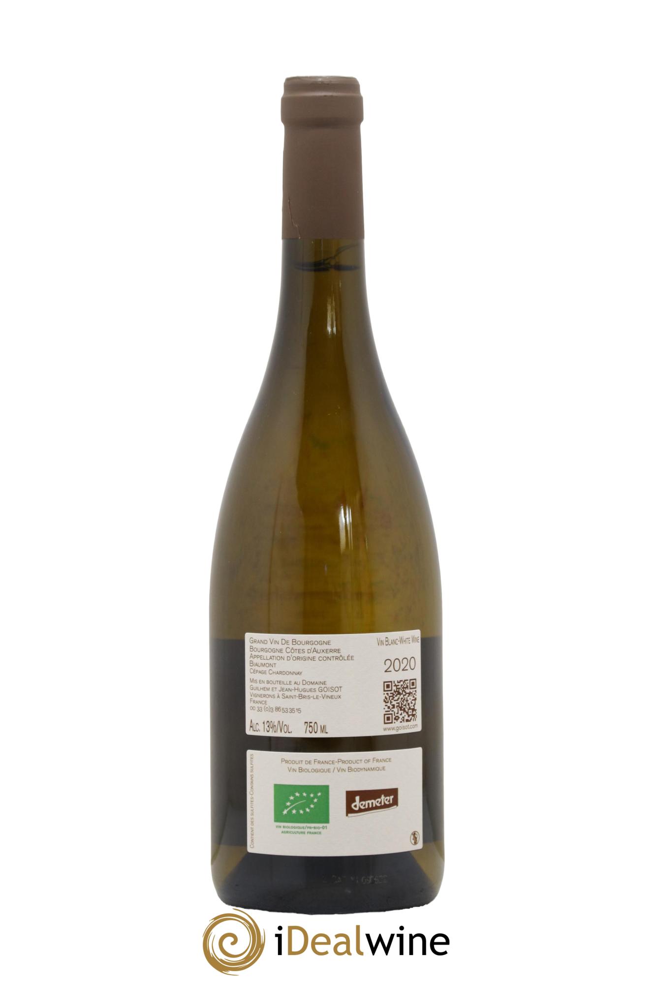 Bourgogne Côtes d'Auxerre Biaumont Goisot  2020 - Lot de 1 bouteille - 1