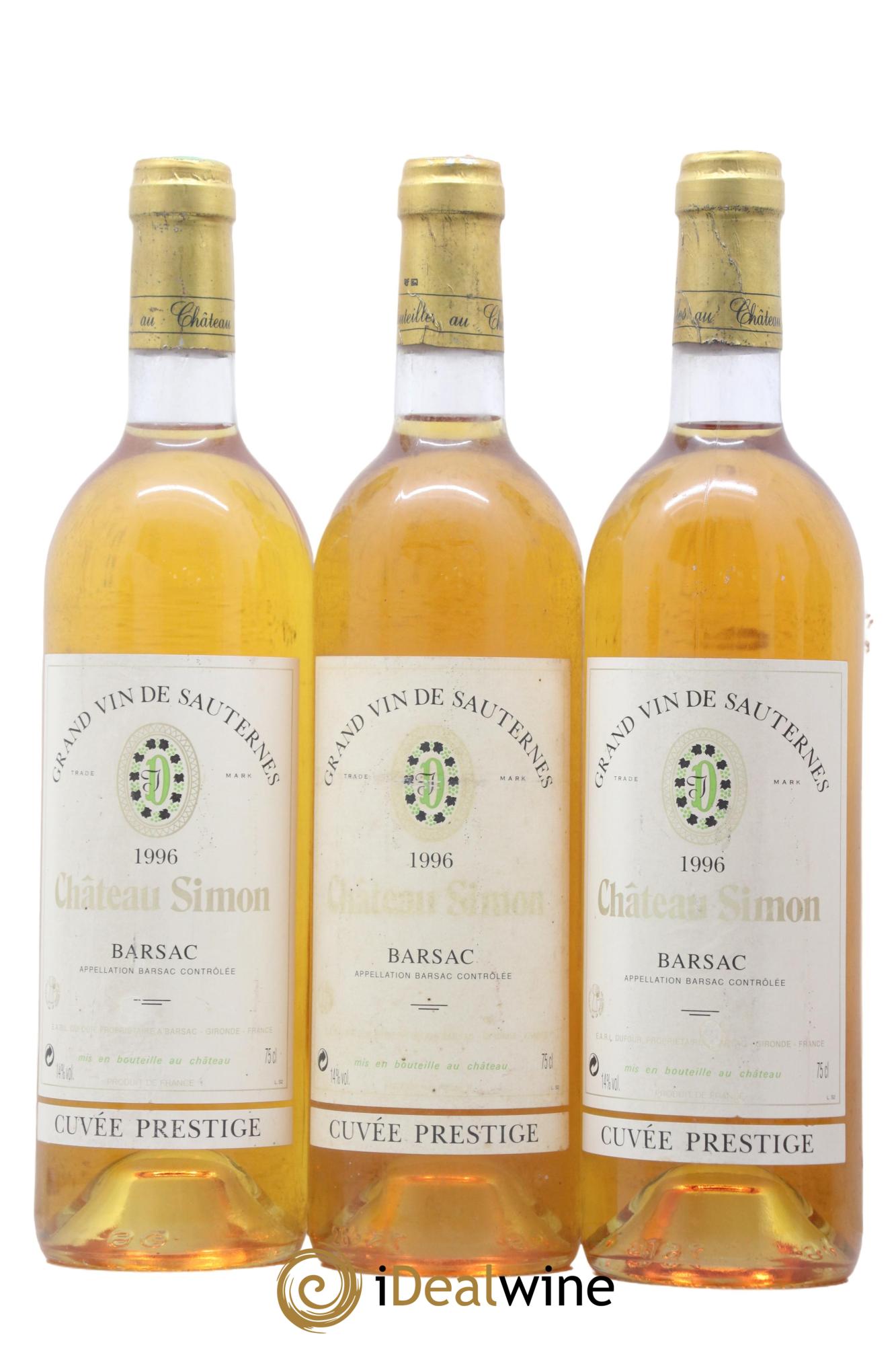 Barsac Château Simon Cuvée Prestige 1996 - Lotto di 3 bottiglie - 0