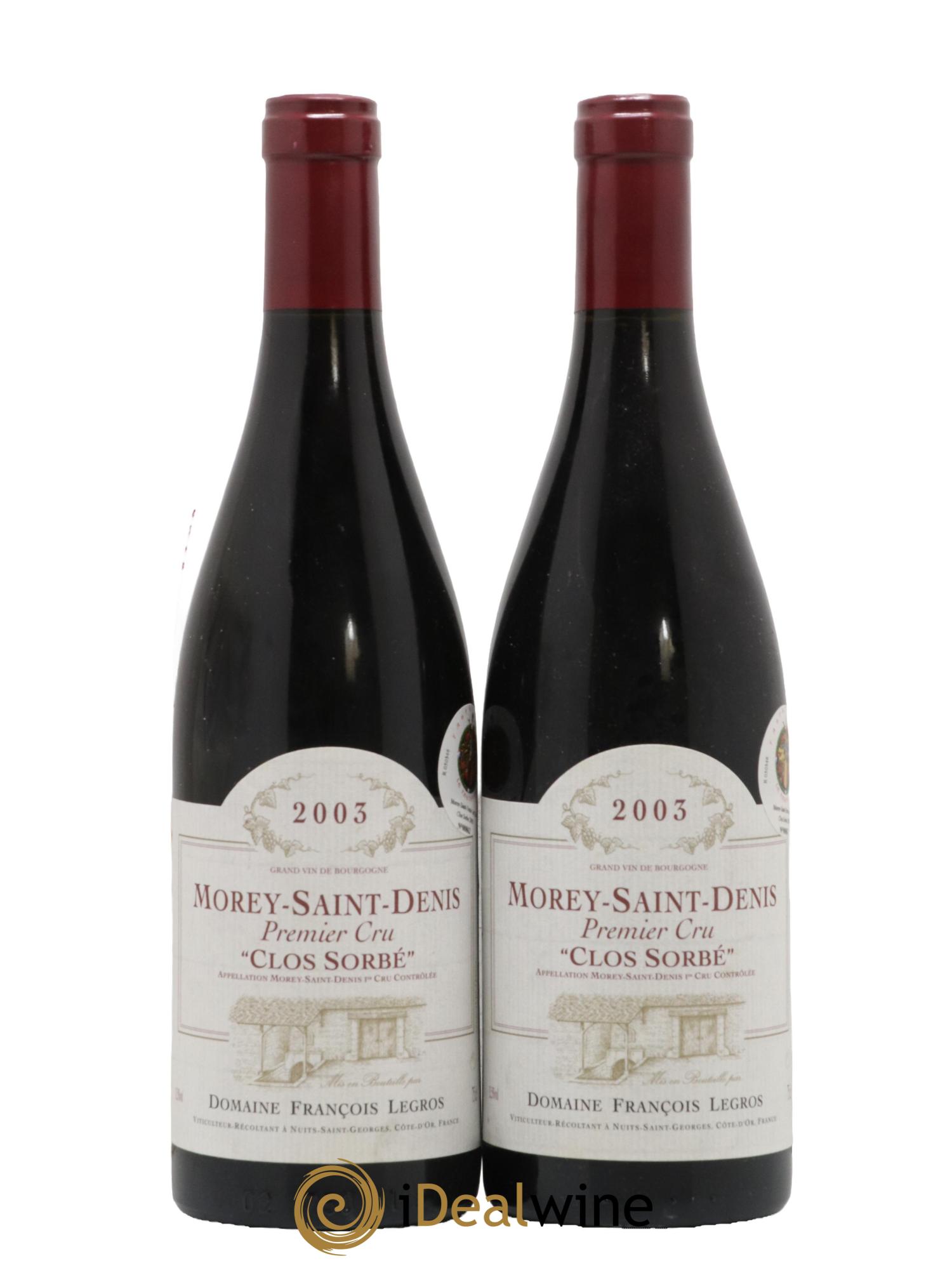 Morey-Saint-Denis 1er Cru Clos Sorbet Domaine Francois Legros 2003 - Lot de 2 bouteilles - 0