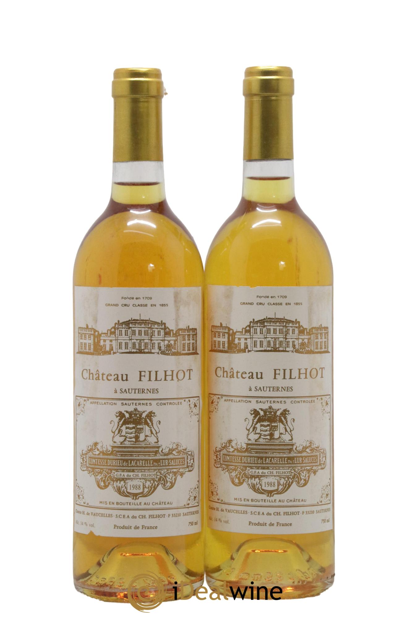 Château Filhot 2ème Grand Cru Classé 1988 - Lotto di 2 bottiglie - 0