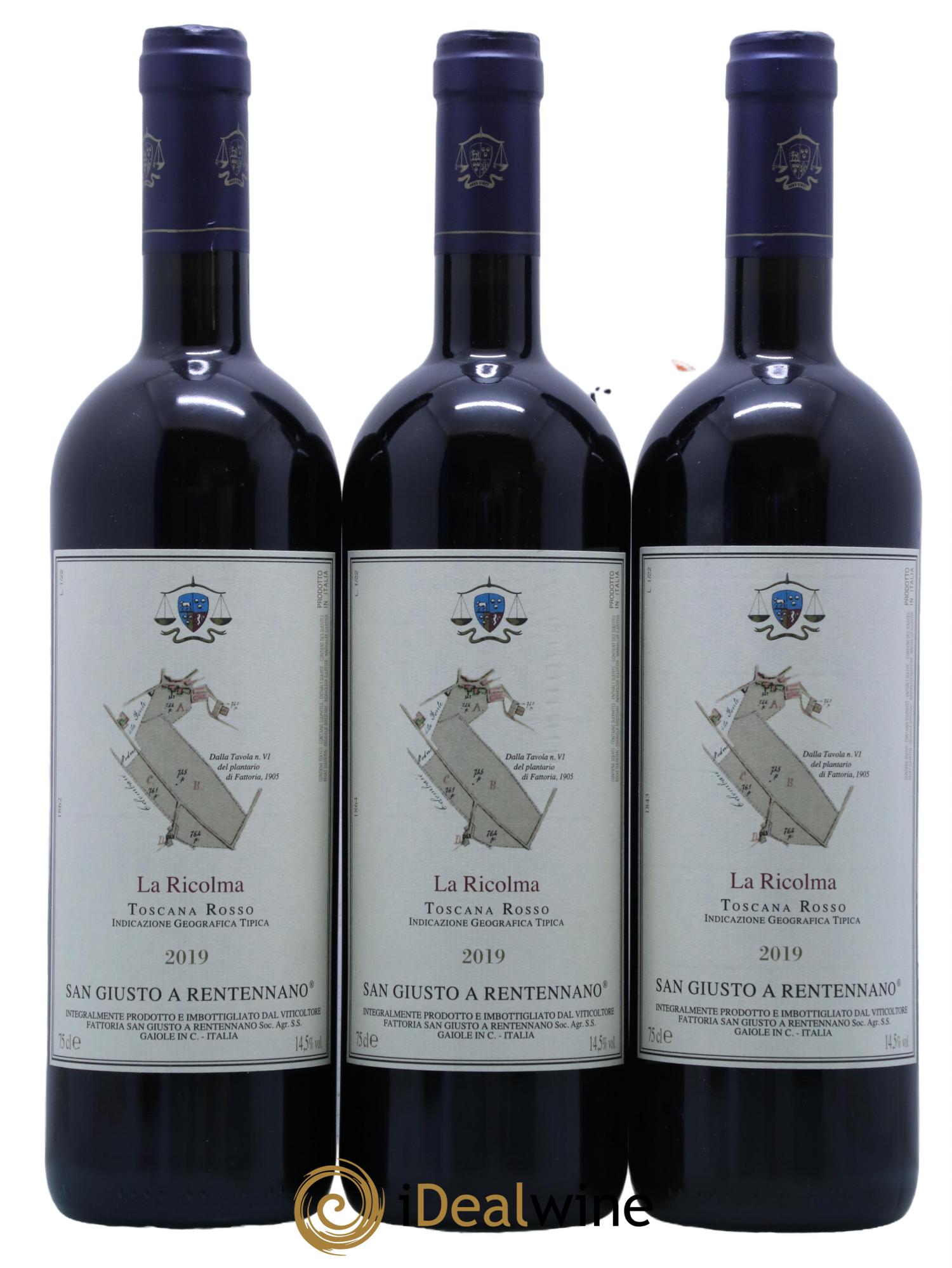 Merlot di Toscana IGT San Giusto A Rentennano La Ricolma Famille Martini di Cigala 2019 - Lot de 3 bouteilles - 0