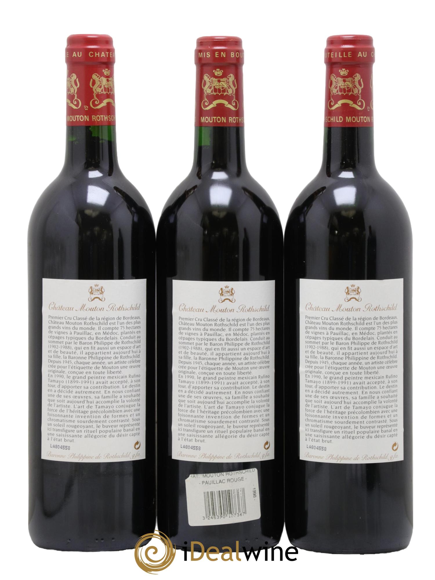Château Mouton Rothschild 1er Grand Cru Classé 1998 - Lot of 3 bottles - 1