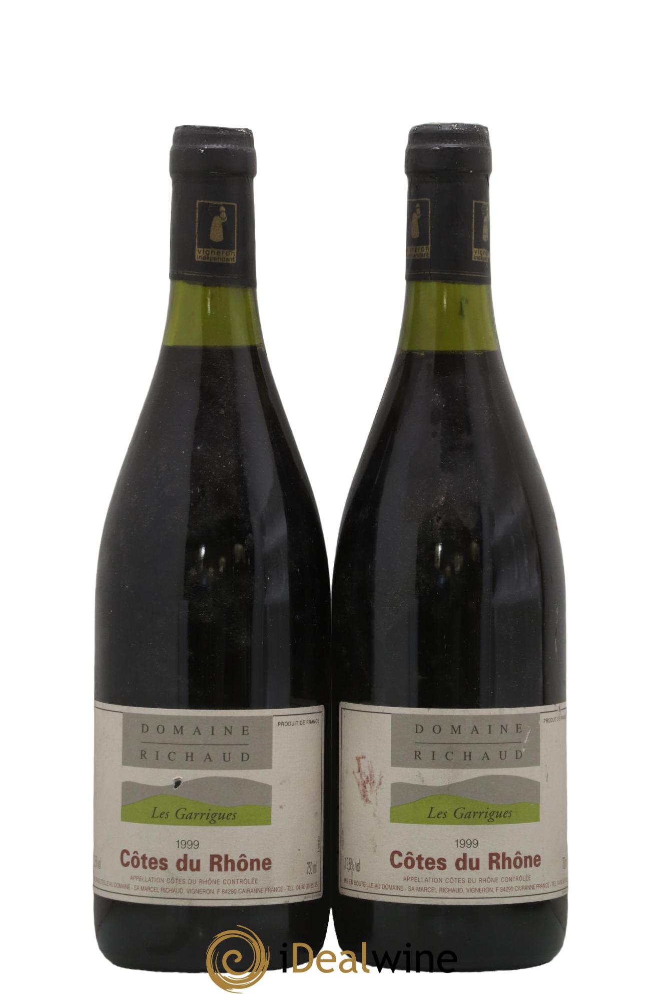 Côtes-du-Rhône-Villages Cairanne Les Garrigues Marcel Richaud 1999 - Lot de 2 bouteilles - 0