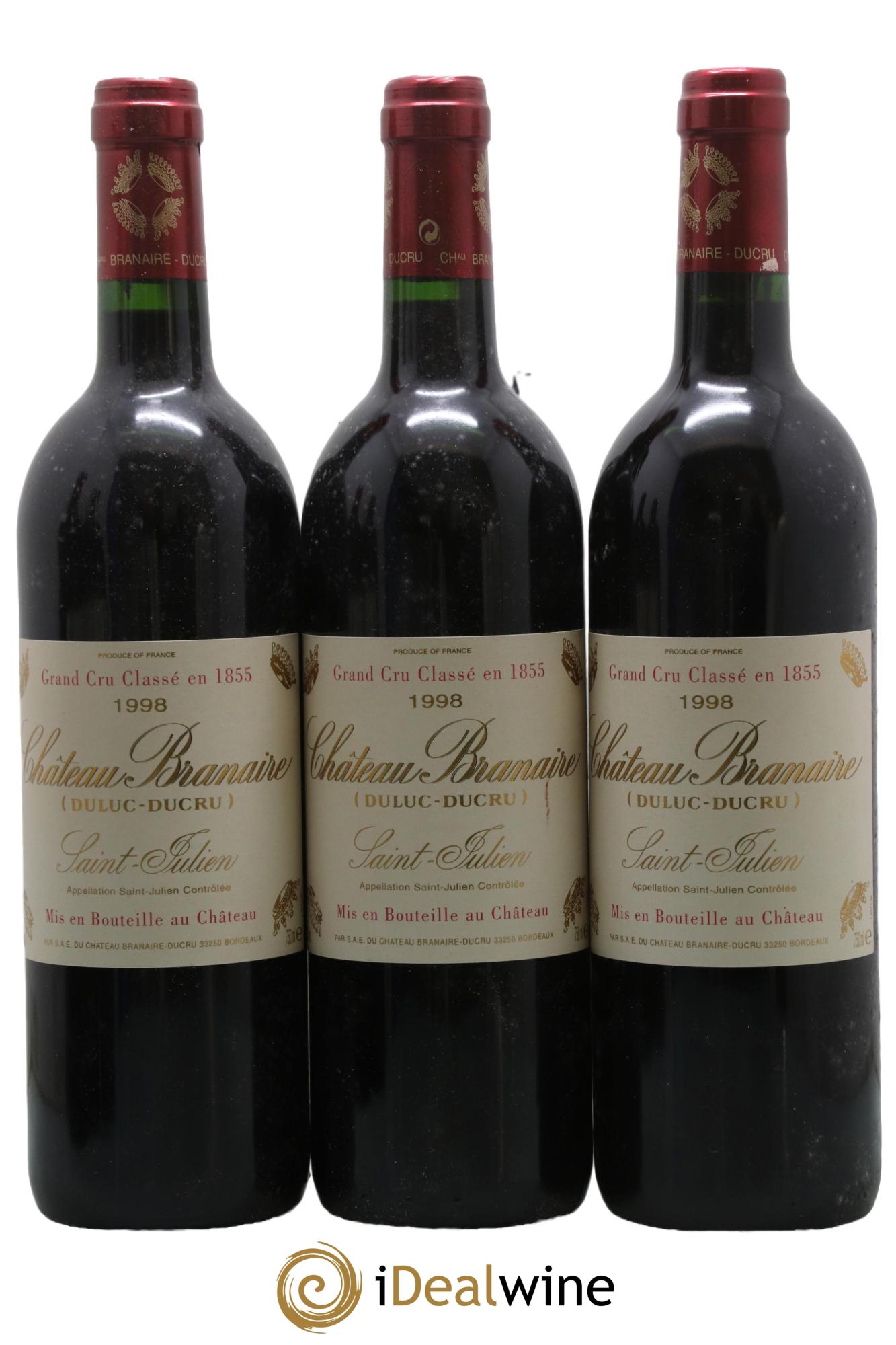 Château Branaire Ducru 4ème Grand Cru Classé 1998 - Lot de 3 bouteilles - 0