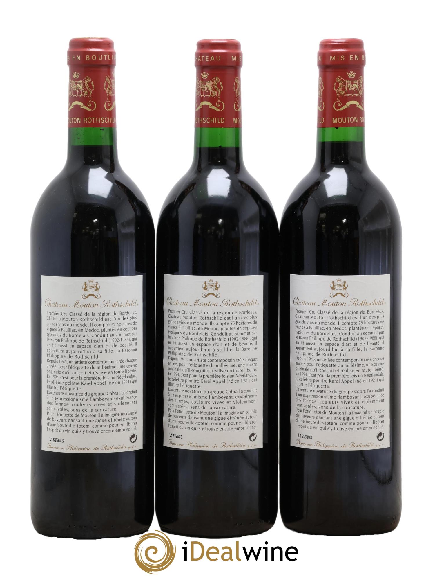 Château Mouton Rothschild 1er Grand Cru Classé 1994 - Lot of 3 bottles - 1