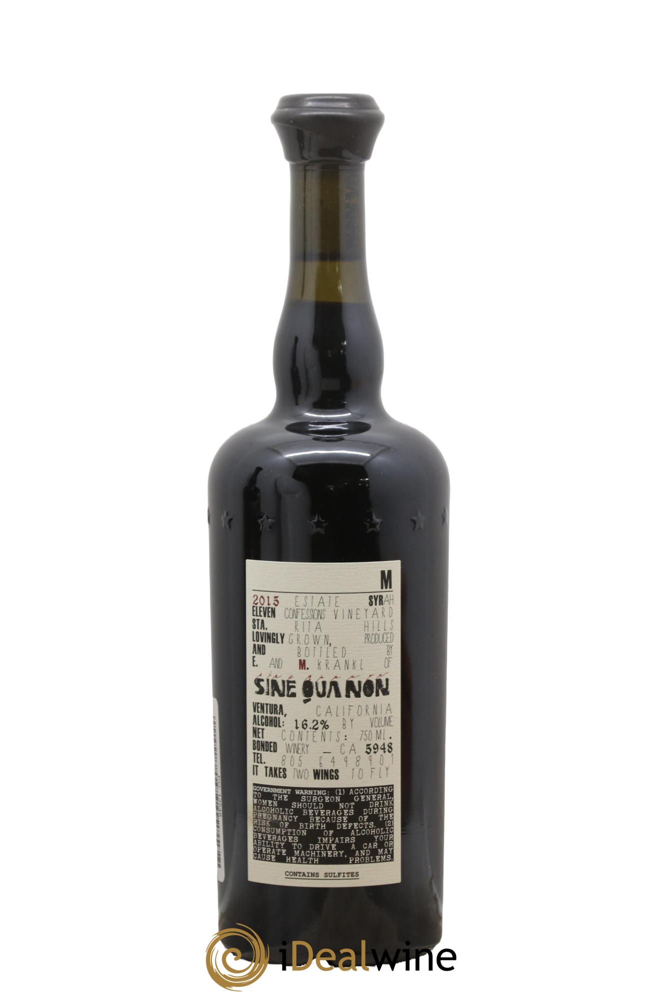 USA Santa Barbara Sine Qua Non Eleven Confession Syrah M Manfred Krankl 2015 - Lot de 1 bouteille - 1