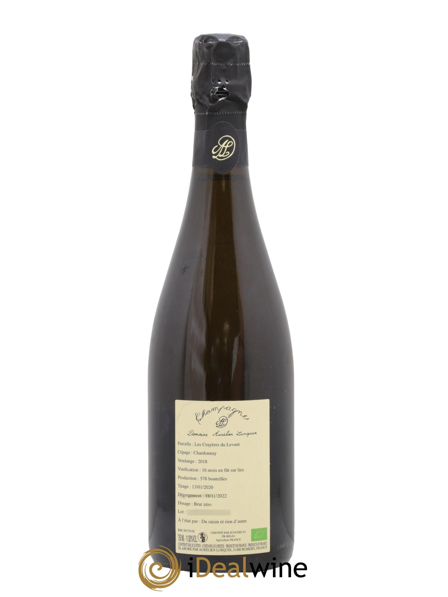 Chardonnay Les Crayères du Levant Aurélien Lurquin 2018 - Lot de 1 bouteille - 1