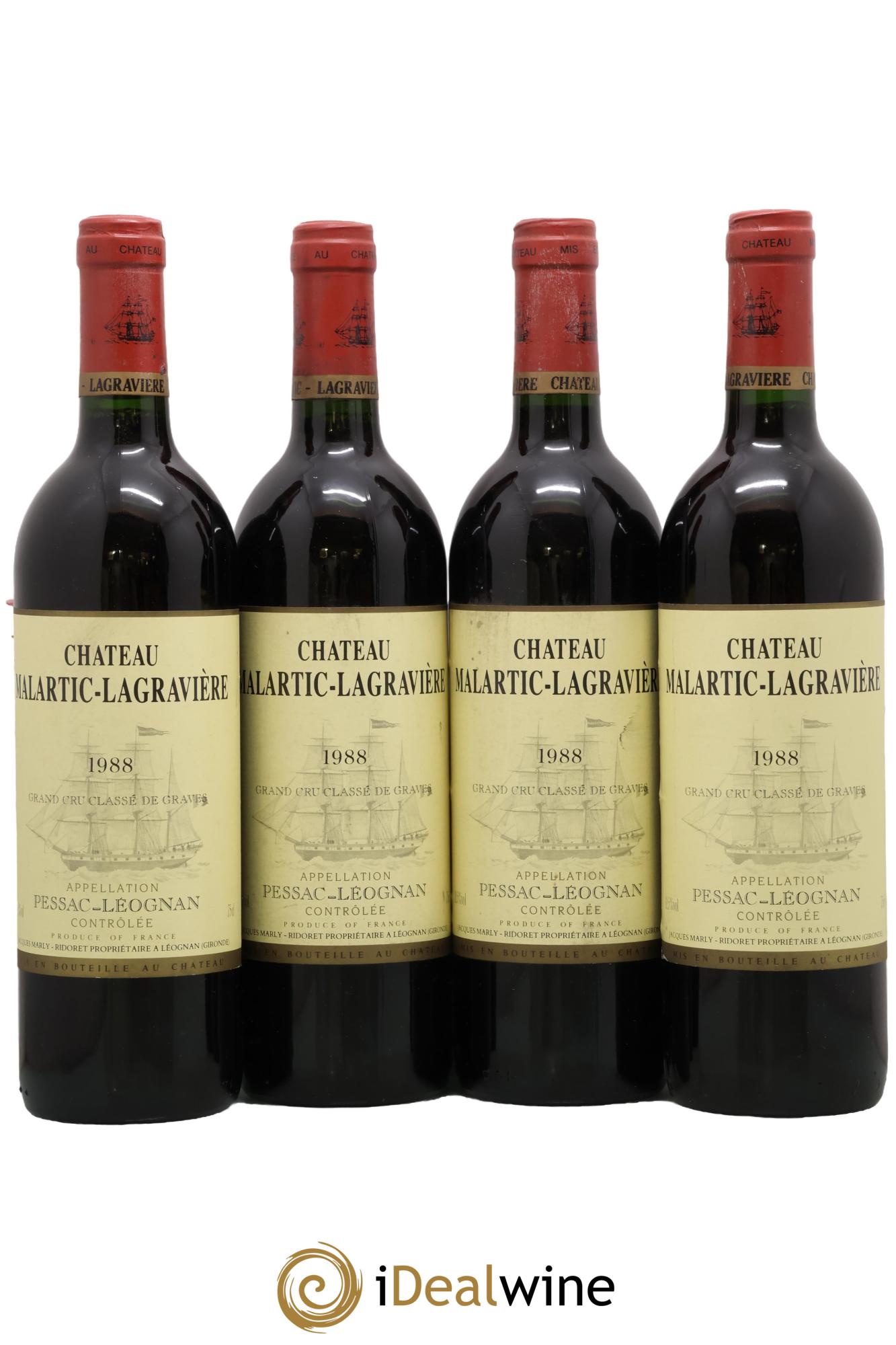 Château Malartic-Lagravière Cru Classé de Graves 1988 - Lot de 4 bouteilles - 0