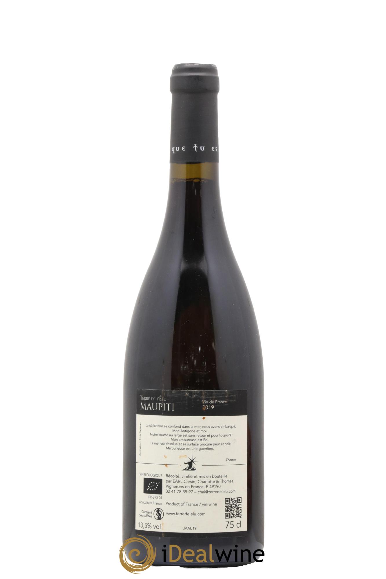 Vin de France Maupiti Terre de l'Elu (Clos de L'Elu) 2019 - Lot de 1 bouteille - 1