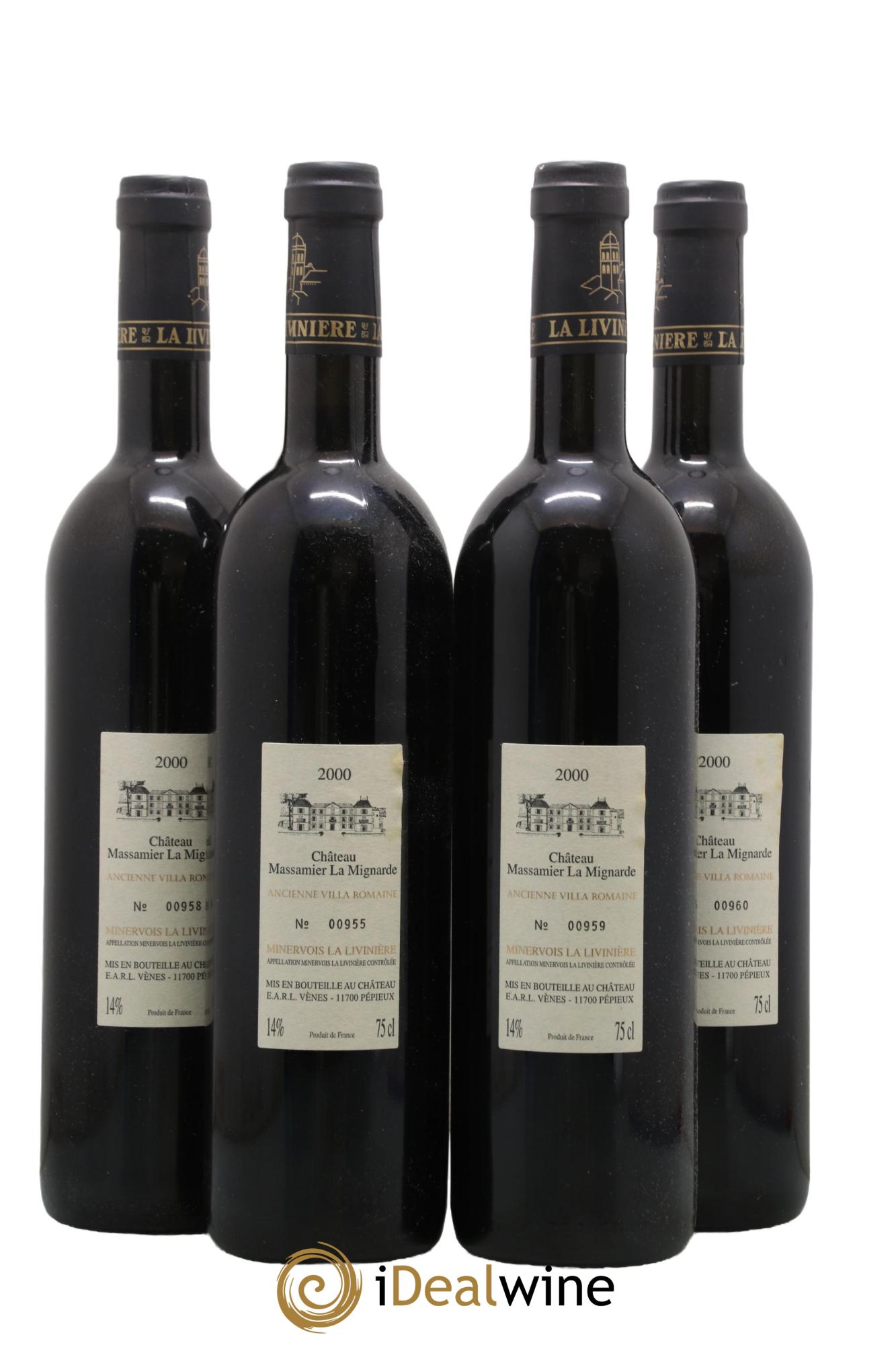 Minervois La Livinière Domus Maximus Domaine Massamier La Mignarde 2000 - Lot de 4 bouteilles - 1
