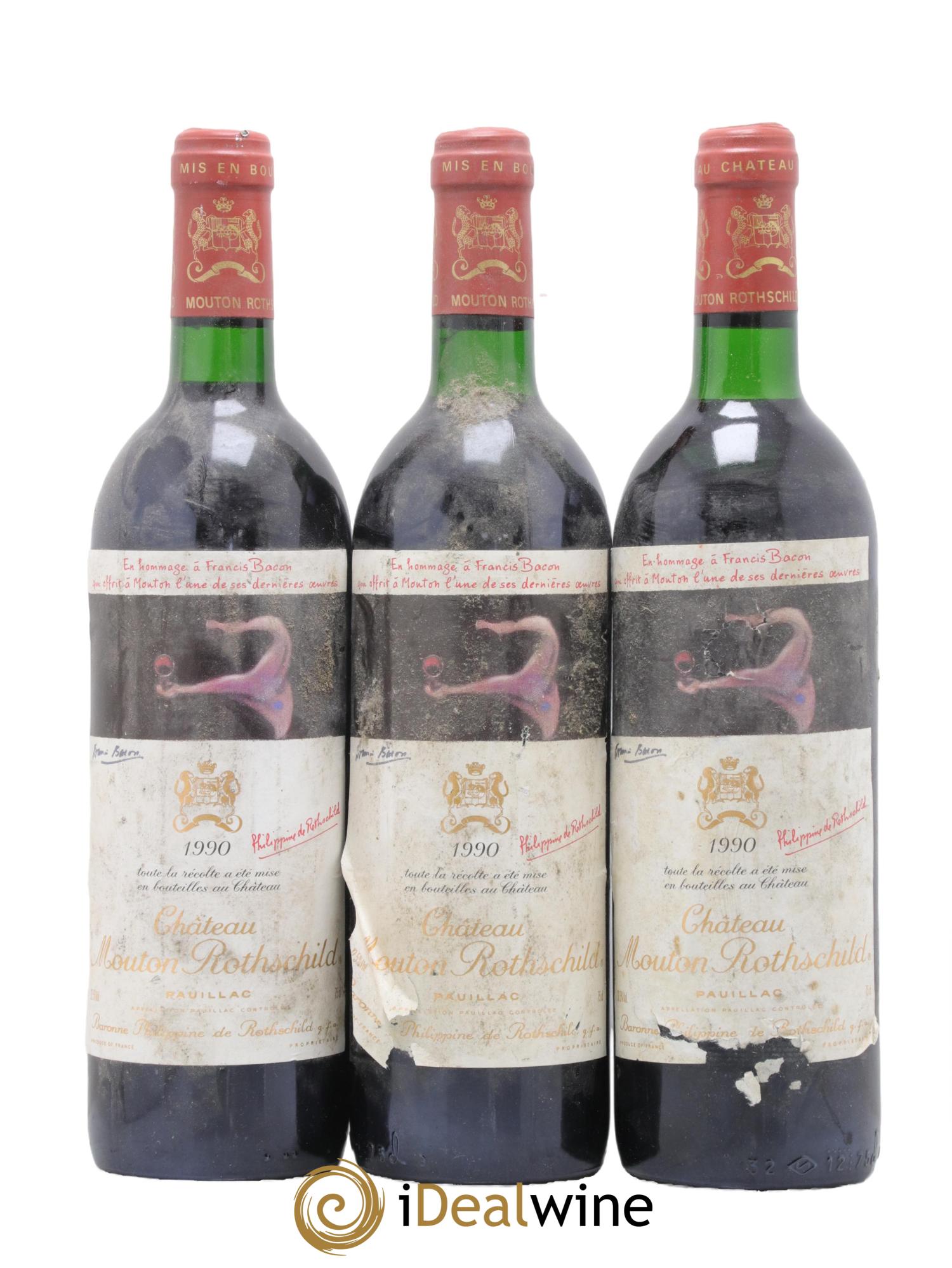 Château Mouton Rothschild 1er Grand Cru Classé 1990 - Lot de 3 bouteilles - 0