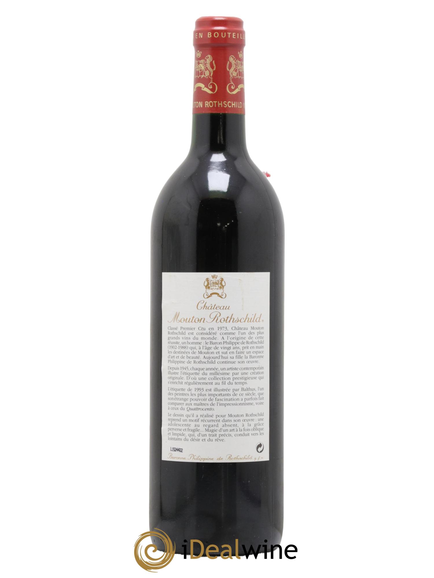 Château Mouton Rothschild 1er Grand Cru Classé 1993 - Lot de 1 bouteille - 1