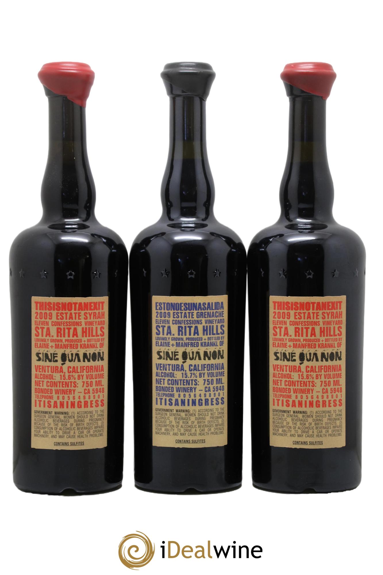 USA Santa Rita Hills Eleven Confession This Is Not An Exit 4 Syrah et 2 Grenache Sine Qua Non 2009 - Lot de 6 bouteilles - 4