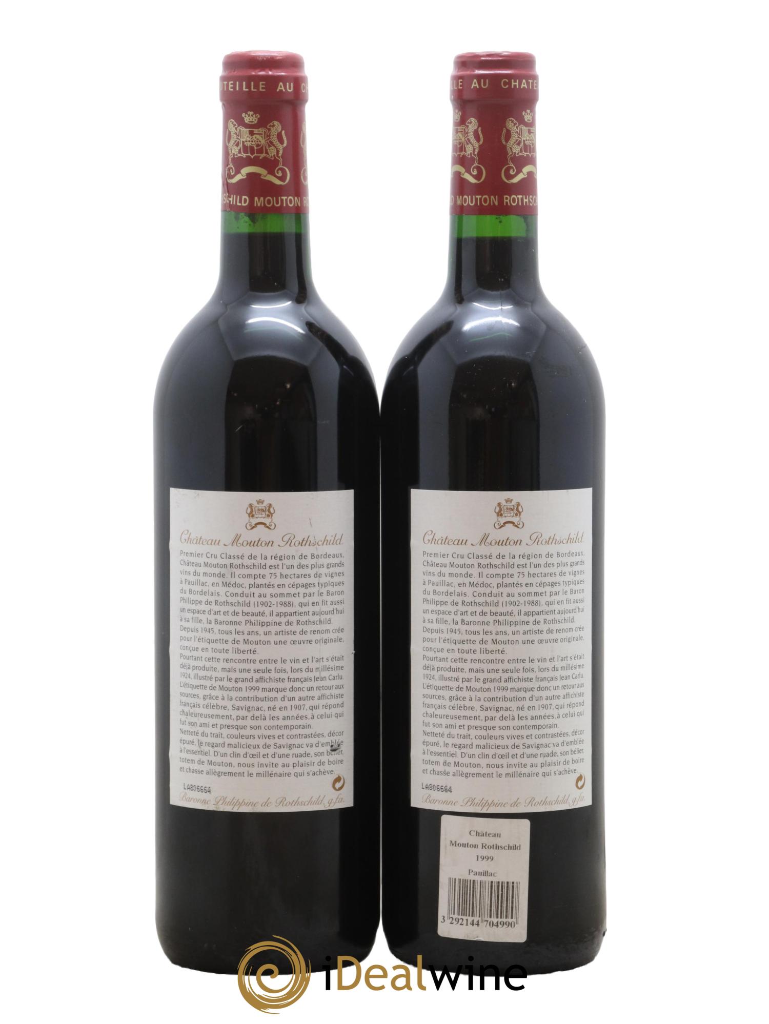 Château Mouton Rothschild 1er Grand Cru Classé 1999 - Lot de 2 bouteilles - 1