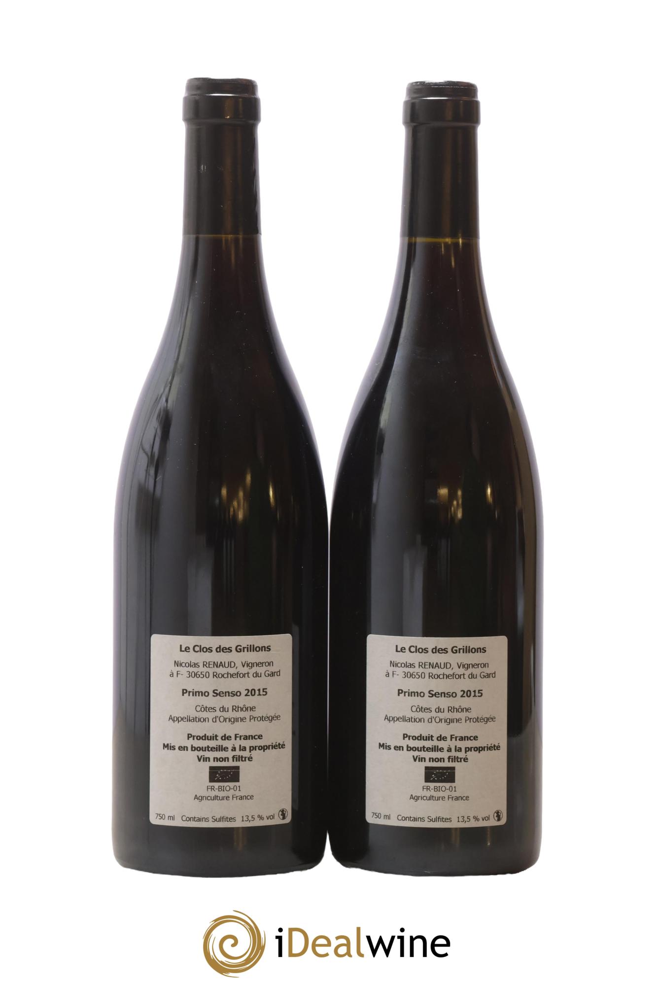 Vin de France Primo Senso Clos des Grillons  2015 - Lot de 2 bouteilles - 1