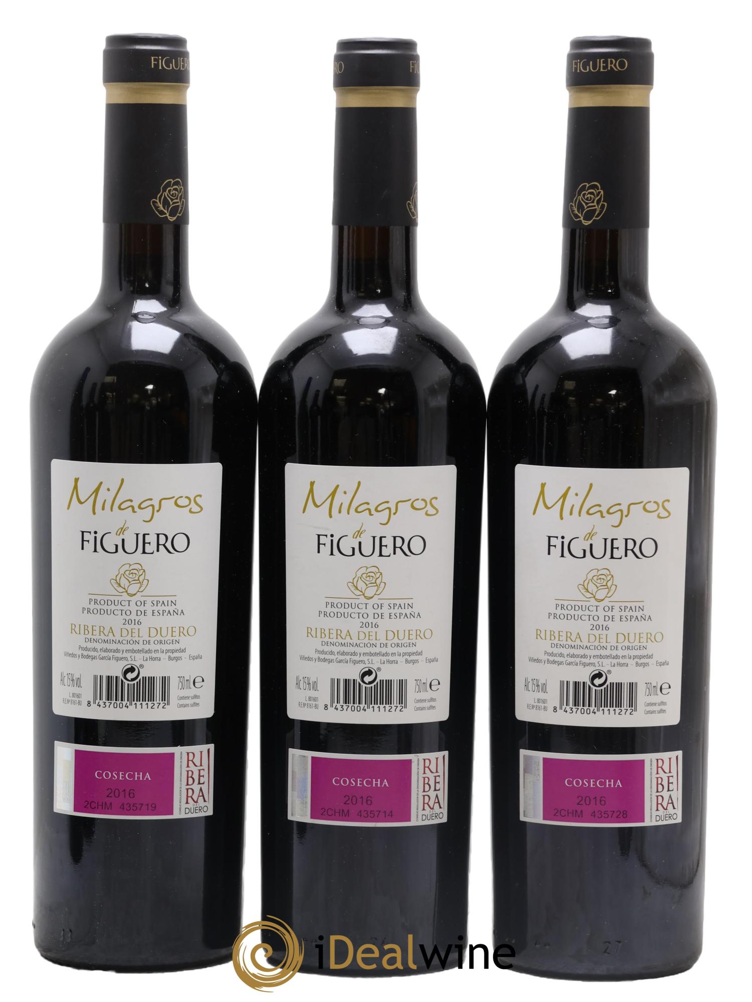 Ribera Del Duero DO Milagros De Figuero 2016 - Lot of 3 bottles - 1