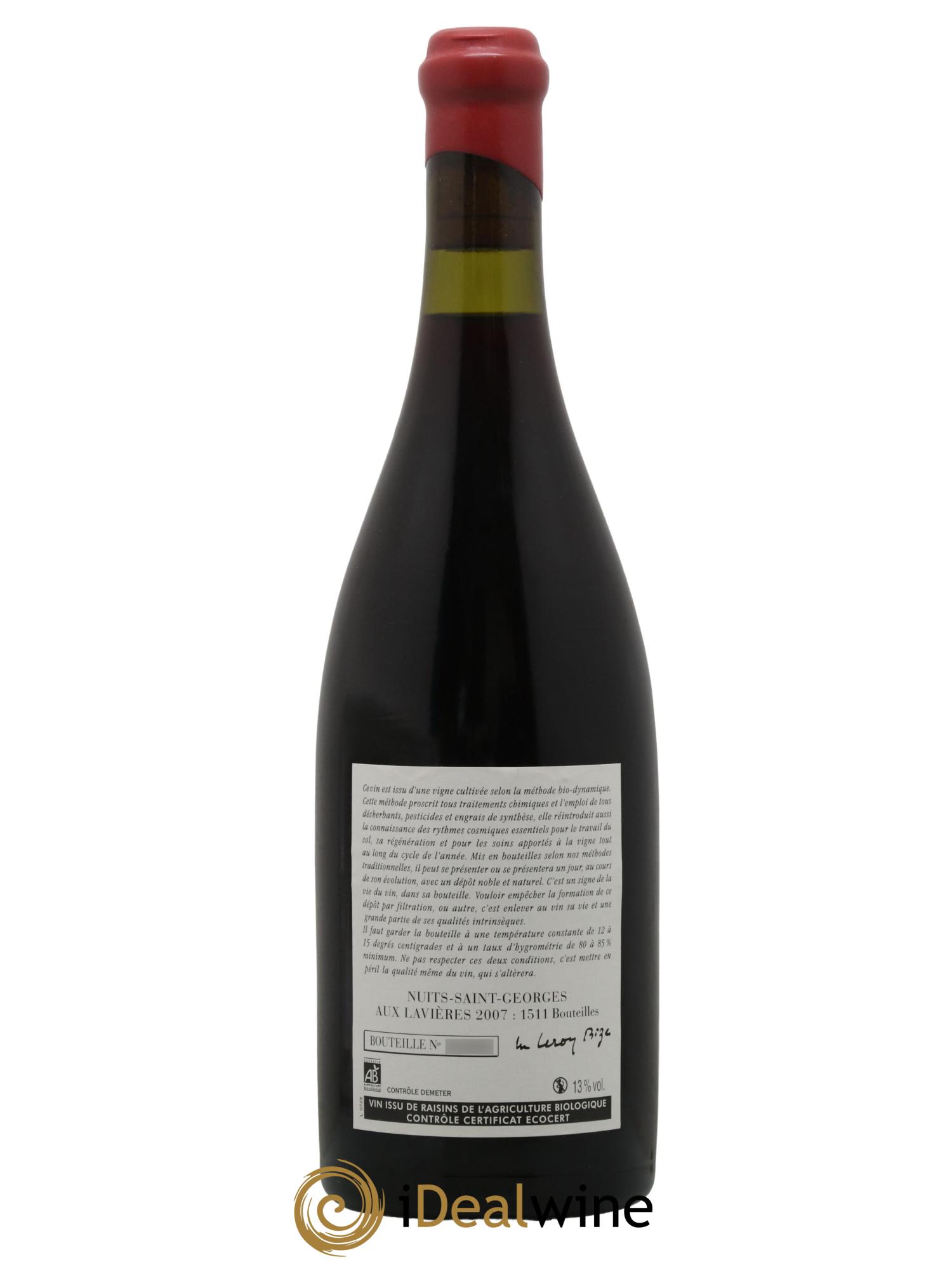 Nuits-Saint-Georges Aux Lavières Leroy (Domaine) 2007 - Lot de 1 bouteille - 1